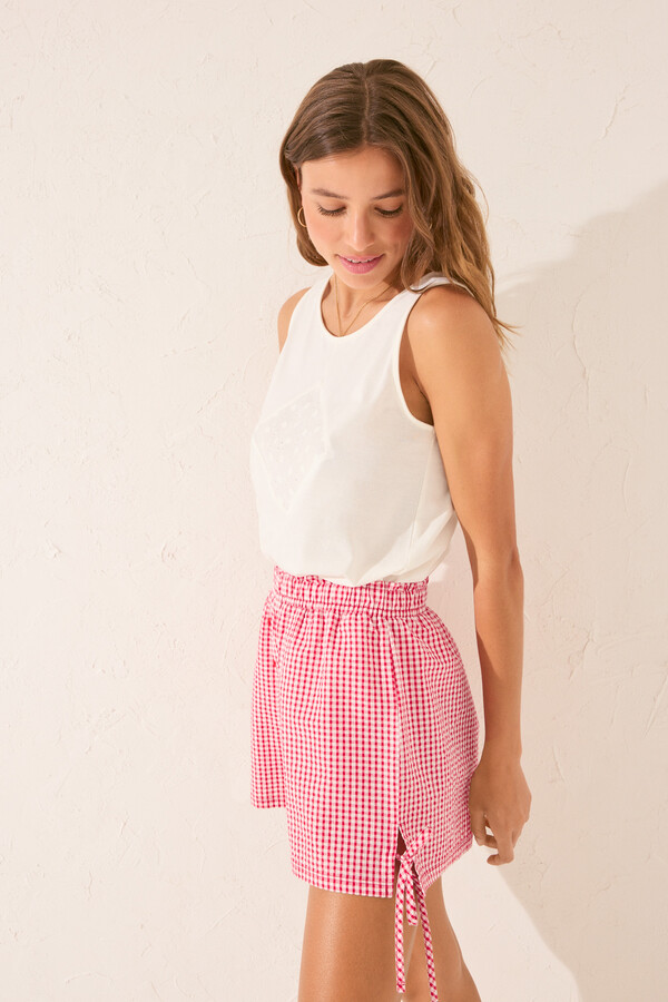 Women'secret Pantalón de cuadros rojos púrpura