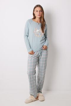 Womensecret Pijama larga 100% algodón motivos navideños gris verde