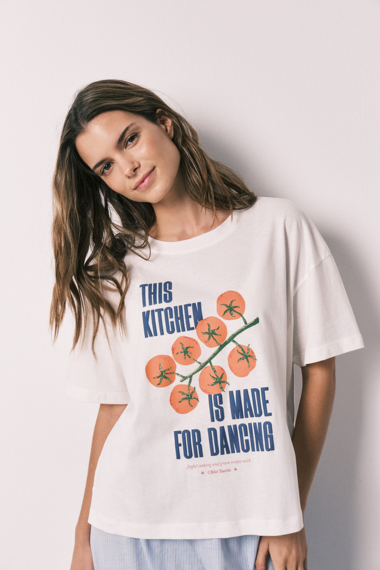Women'secret Playera de manga corta 100% algod&oacute;n blanca marfil
