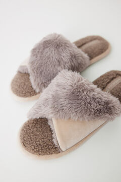 Womensecret Pantuflas abiertas rosa pelito café café