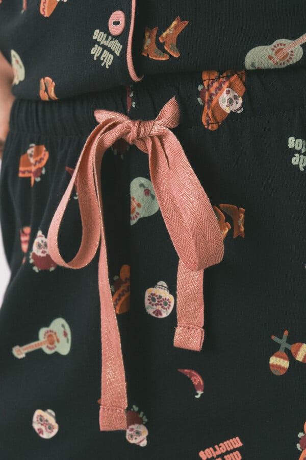 Women'secret Pijama camisera de algodón negro "Día de Muertos" negro
