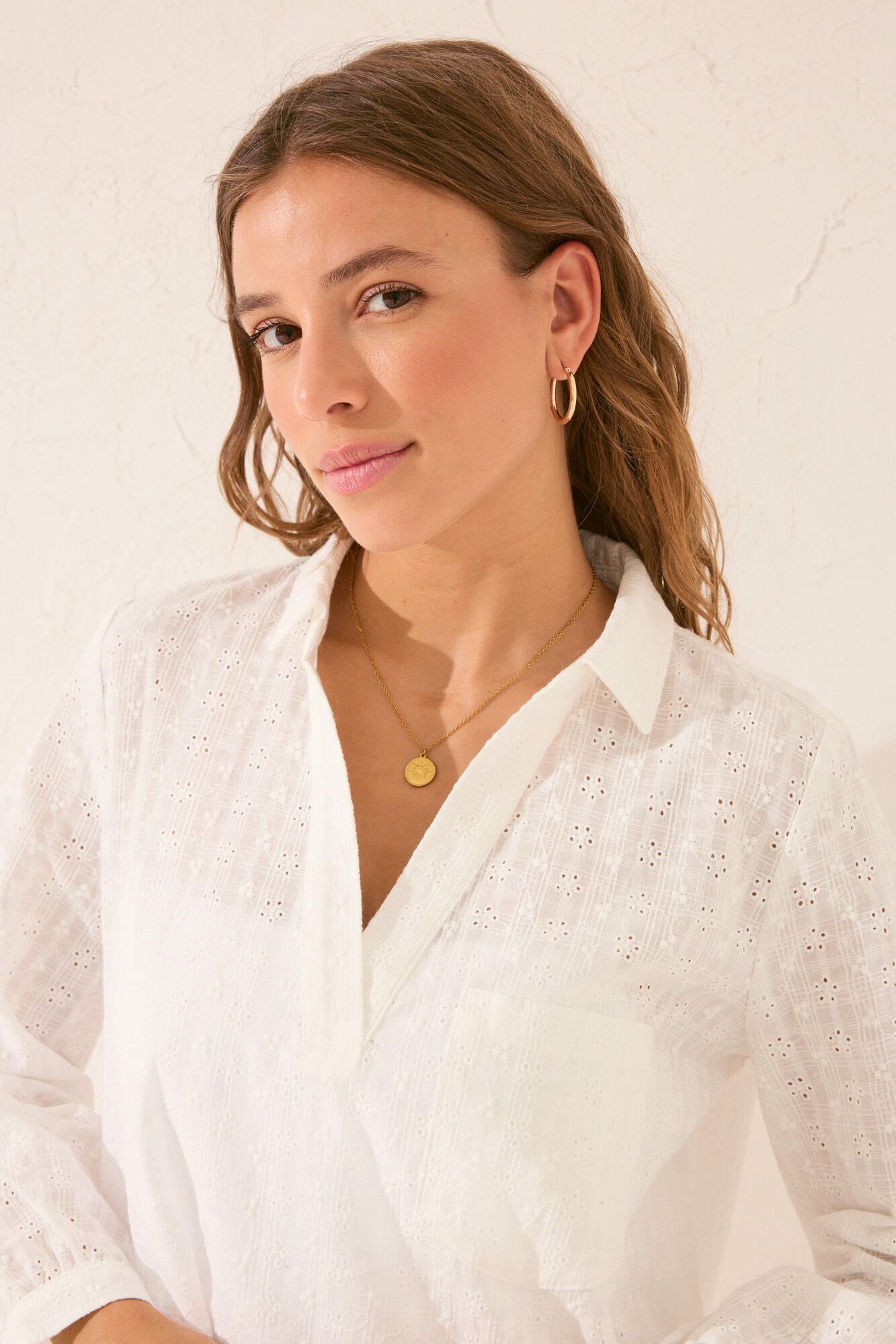 Women'secret Vestido midi de algod&oacute;n blanco bordado blanco