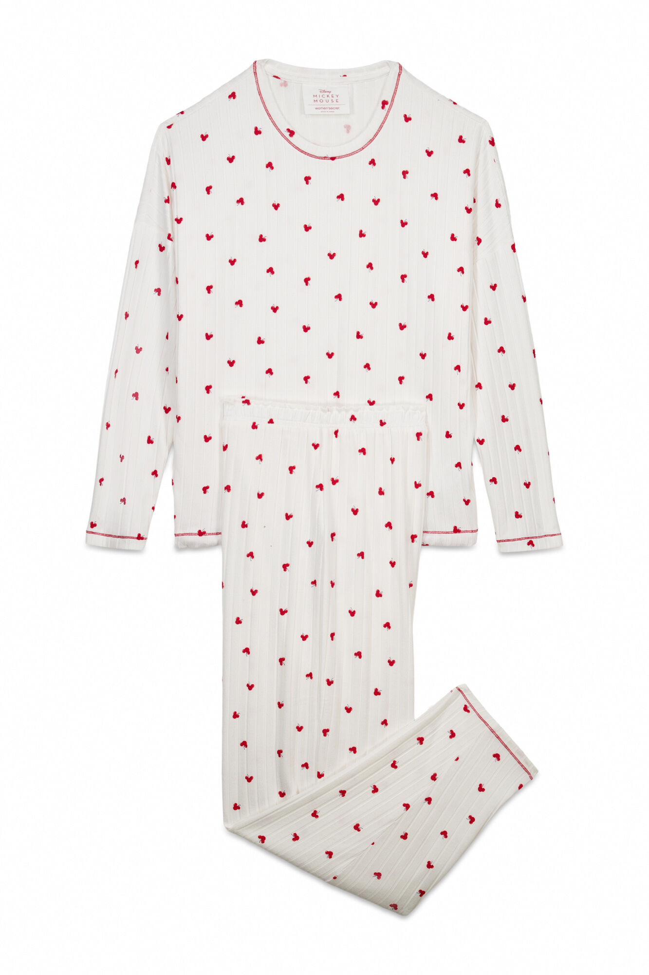 Women'secret Pijama larga estampado Mickey Cherry blanco