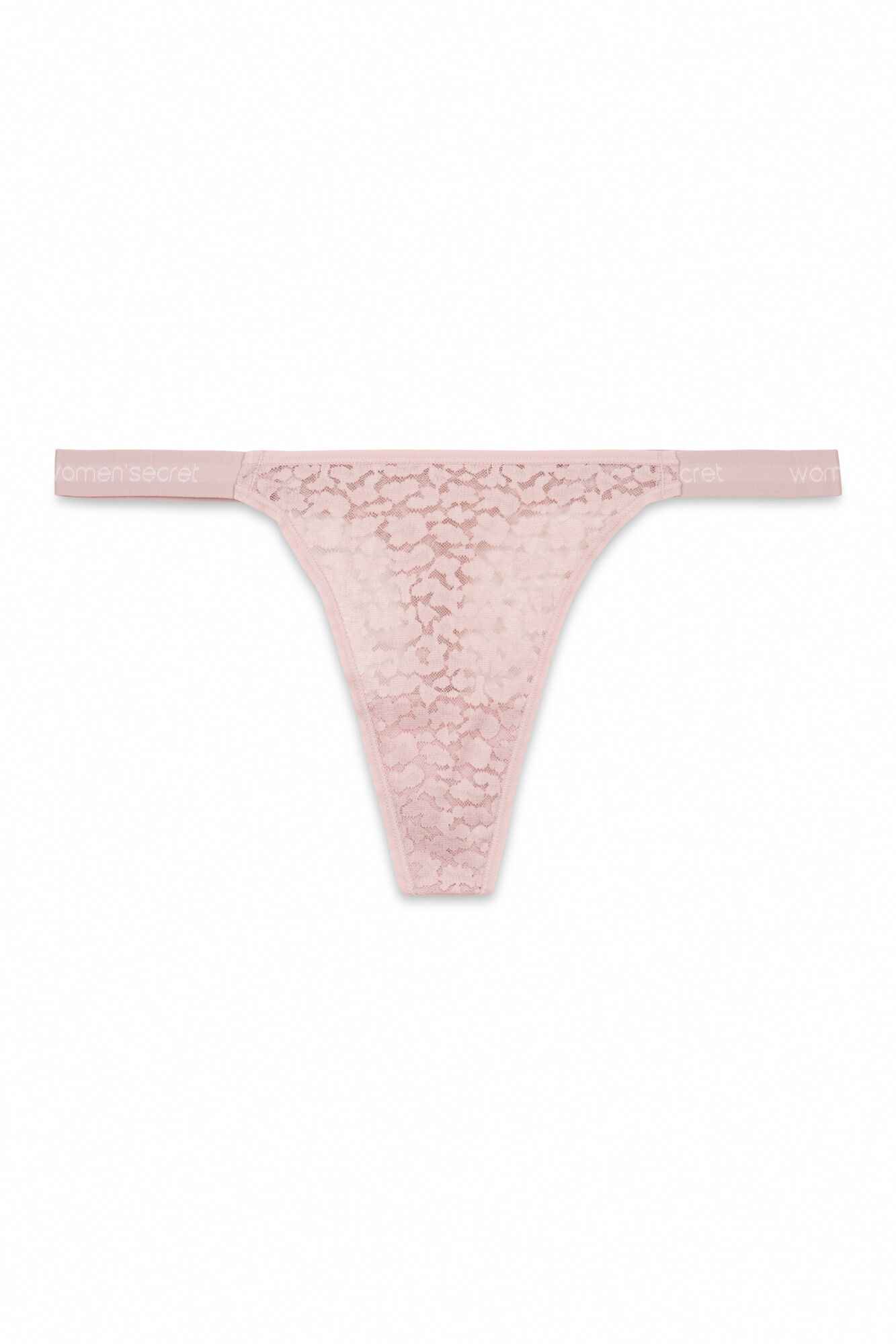 Women'secret Tanga de encaje con estampado animal rosa rosa
