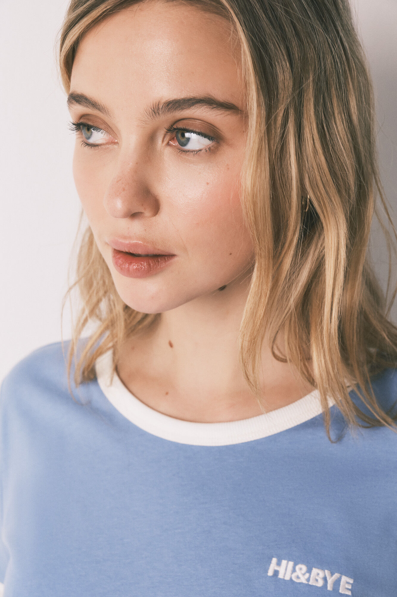 HI&BYE Playera lisa de manga corta de 100% algod&oacute;n azul azul