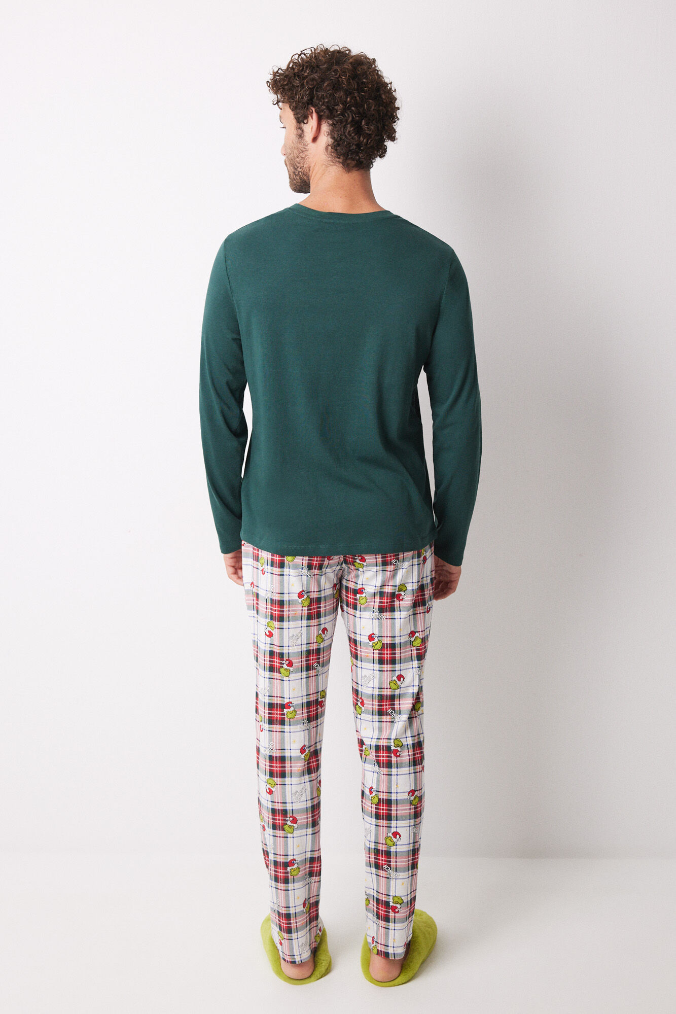 Women'secret Pijama masculina 100% algod&oacute;n cuadros Grinch verde