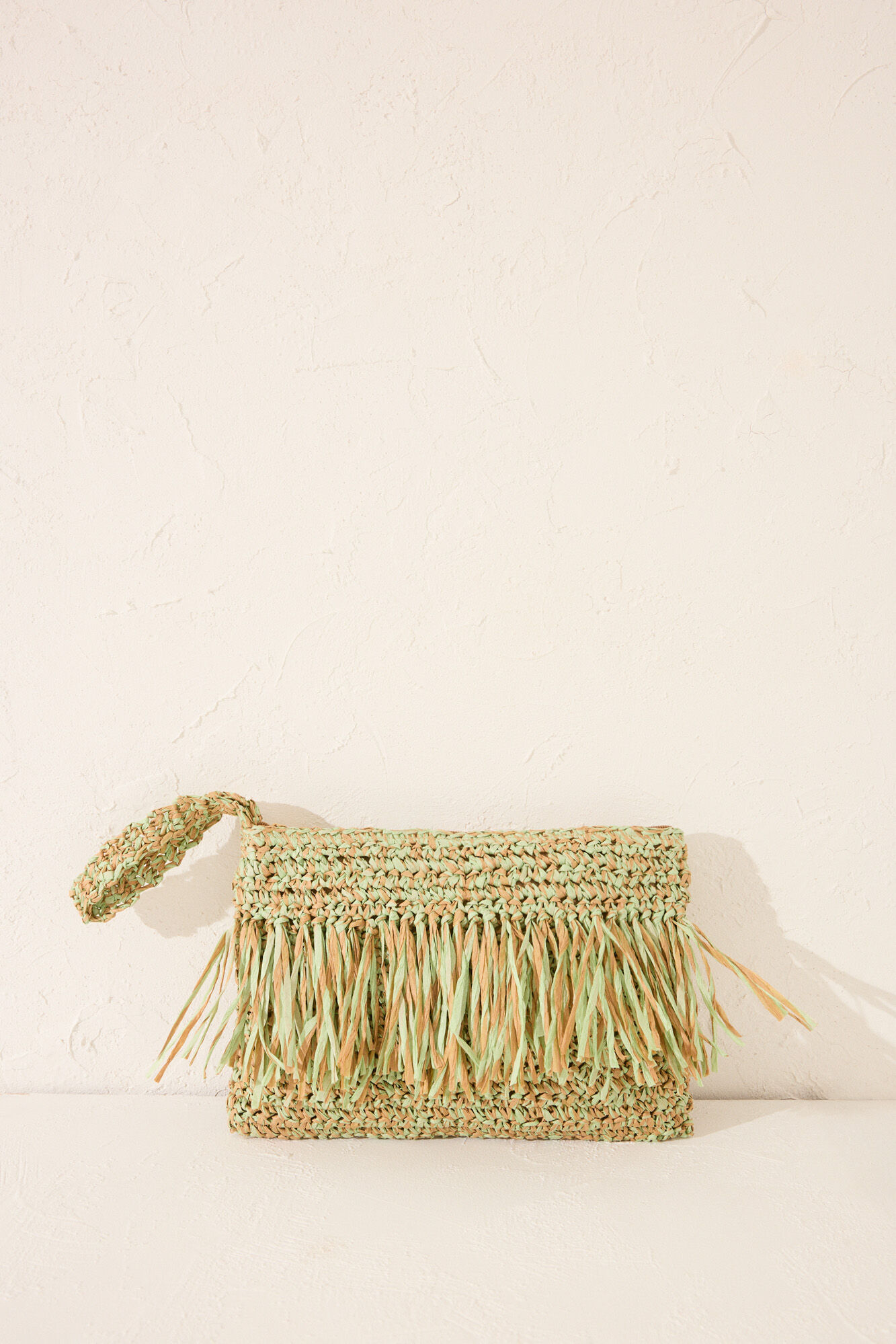 Women'secret Bolsa peque&ntilde;o de rafia , bolsa con flecos verde