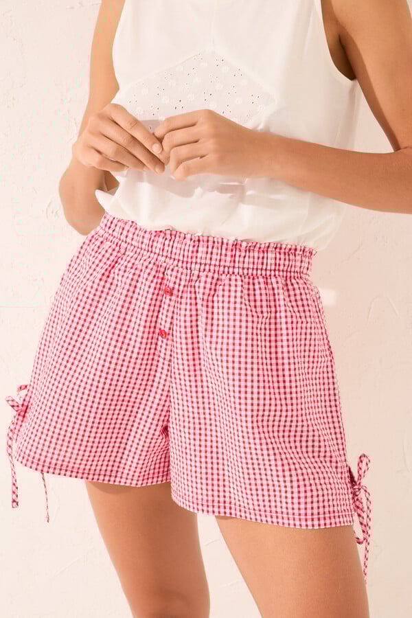 Women'secret Pantalón de cuadros rojos púrpura