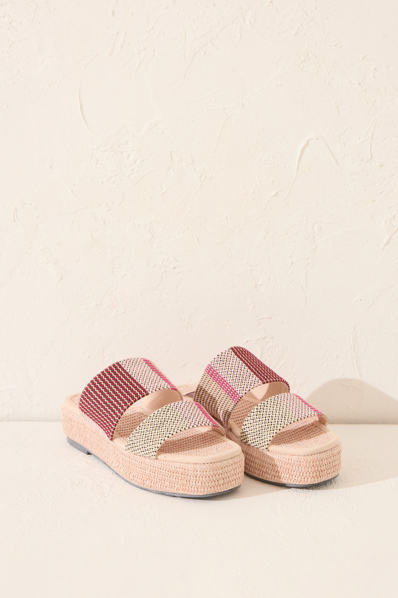 Women'secret Chanclas de plataforma de rafia multicolor blanco
