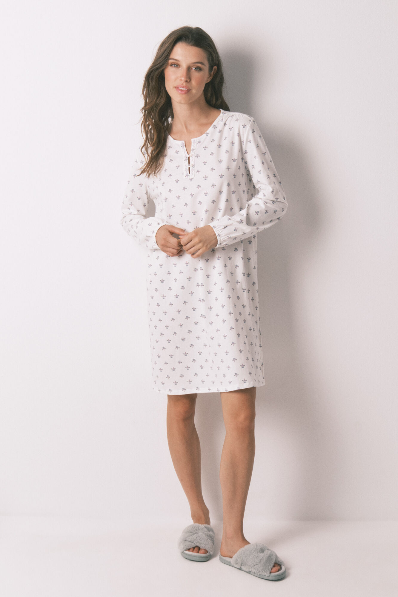 Women'secret camis&oacute;n floral de manga larga 100% algod&oacute;n marfil