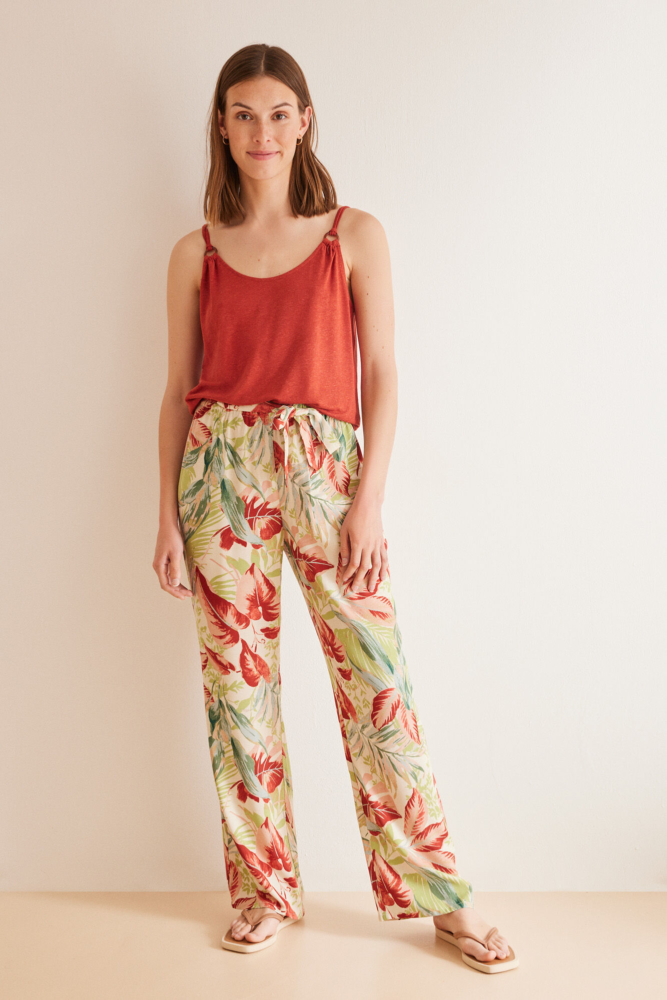 Women'secret Playera tirantes naranja lino naranja