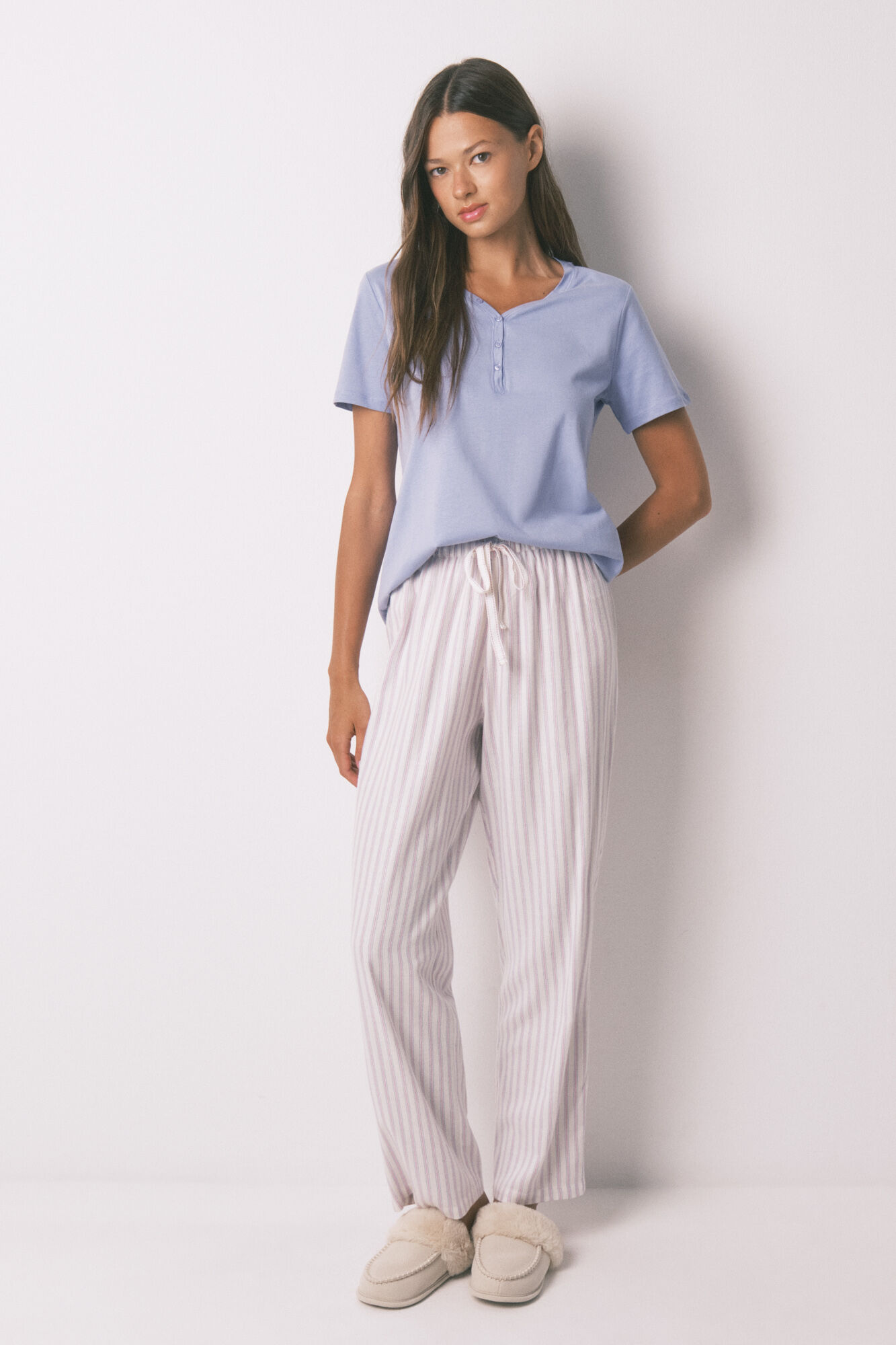 Women'secret Playera de manga corta de algod&oacute;n cepillado color lila