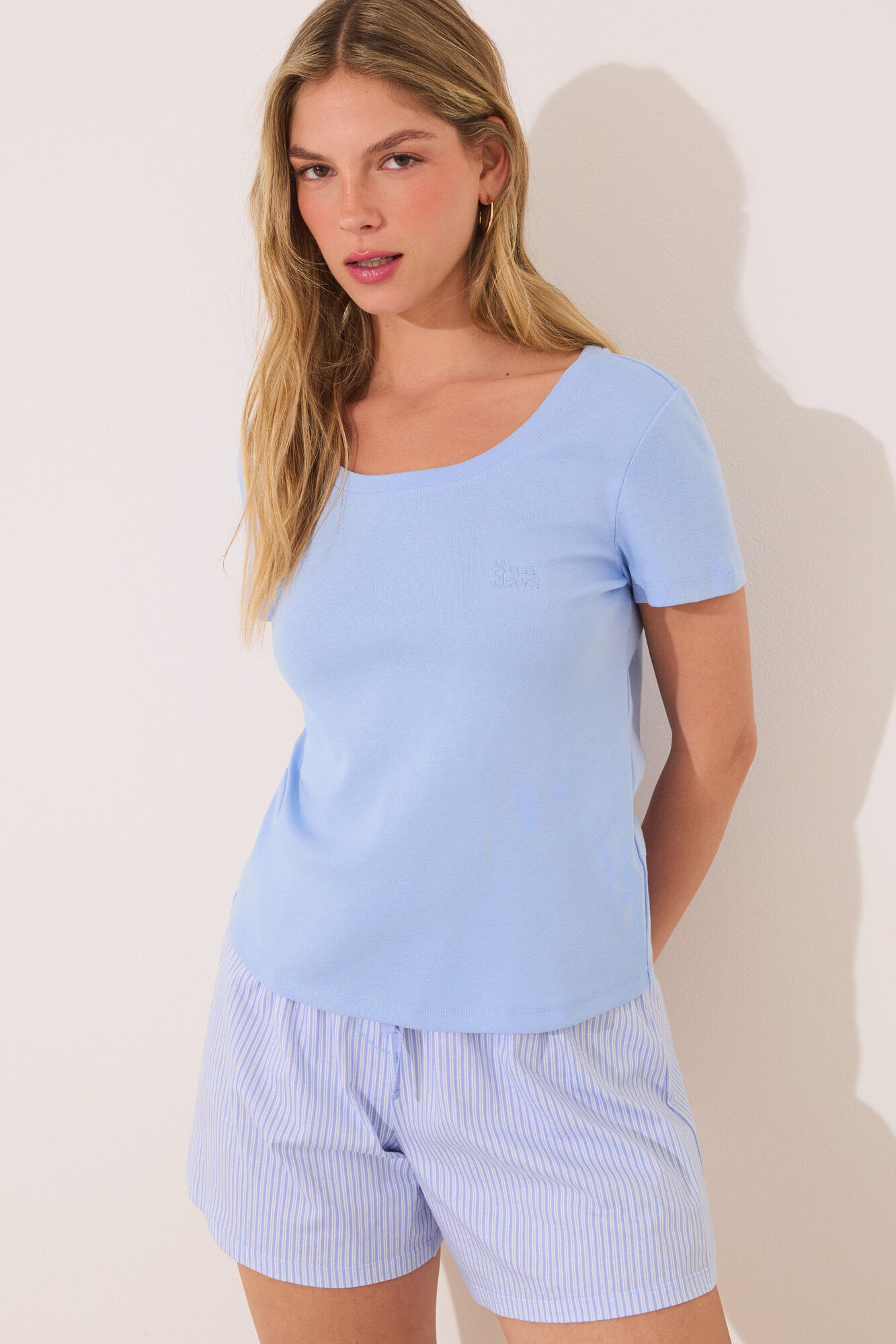 Women'secret Pijama corta de algod&oacute;n azul azul