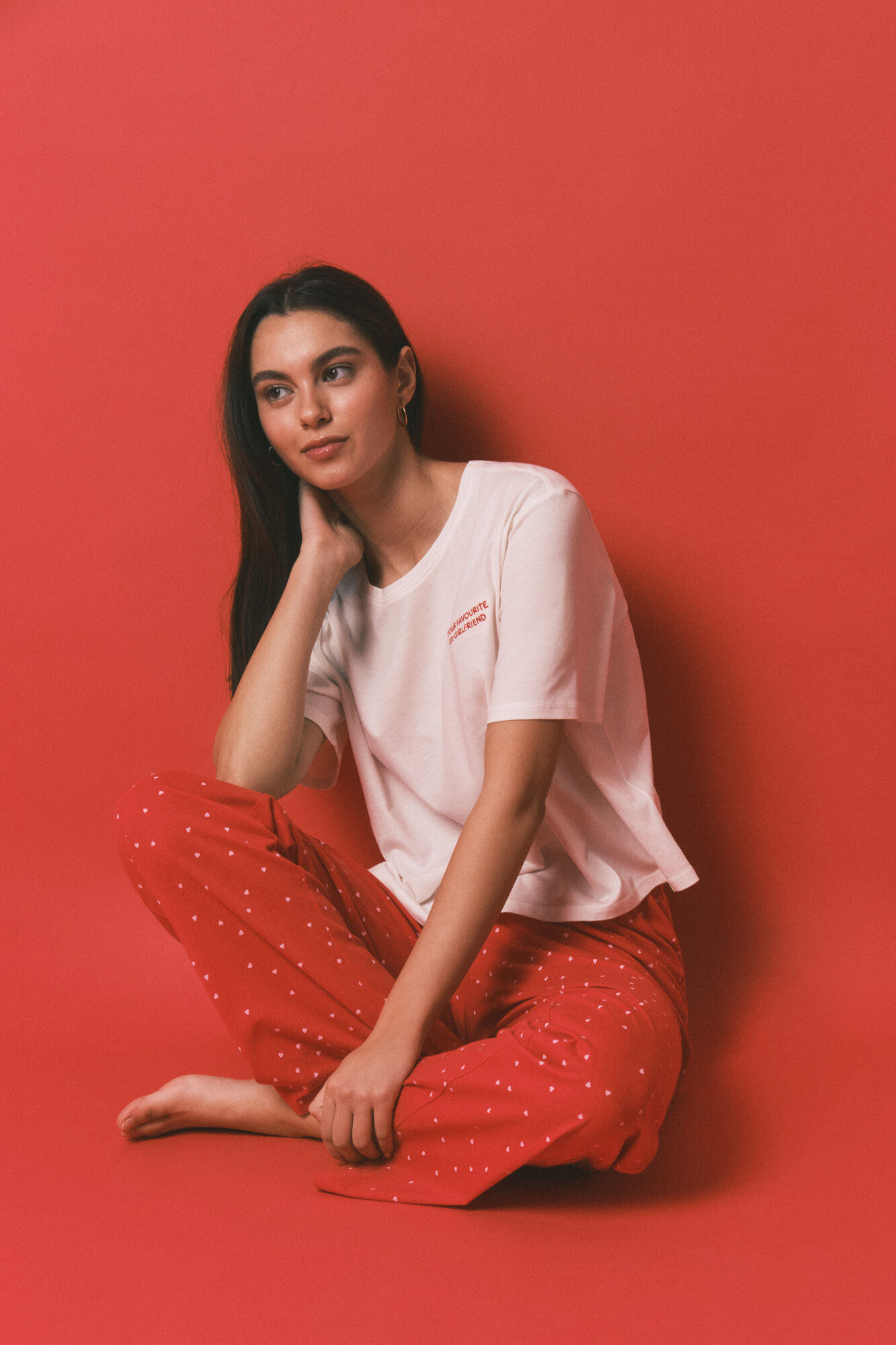 HI&BYE Pijama larga estampada de 100% algod&oacute;n blanca" marfil