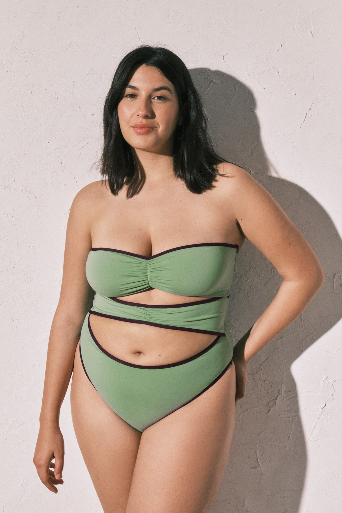 Women'secret Traje de ba&ntilde;o bandeau aberturas frontales verde verde