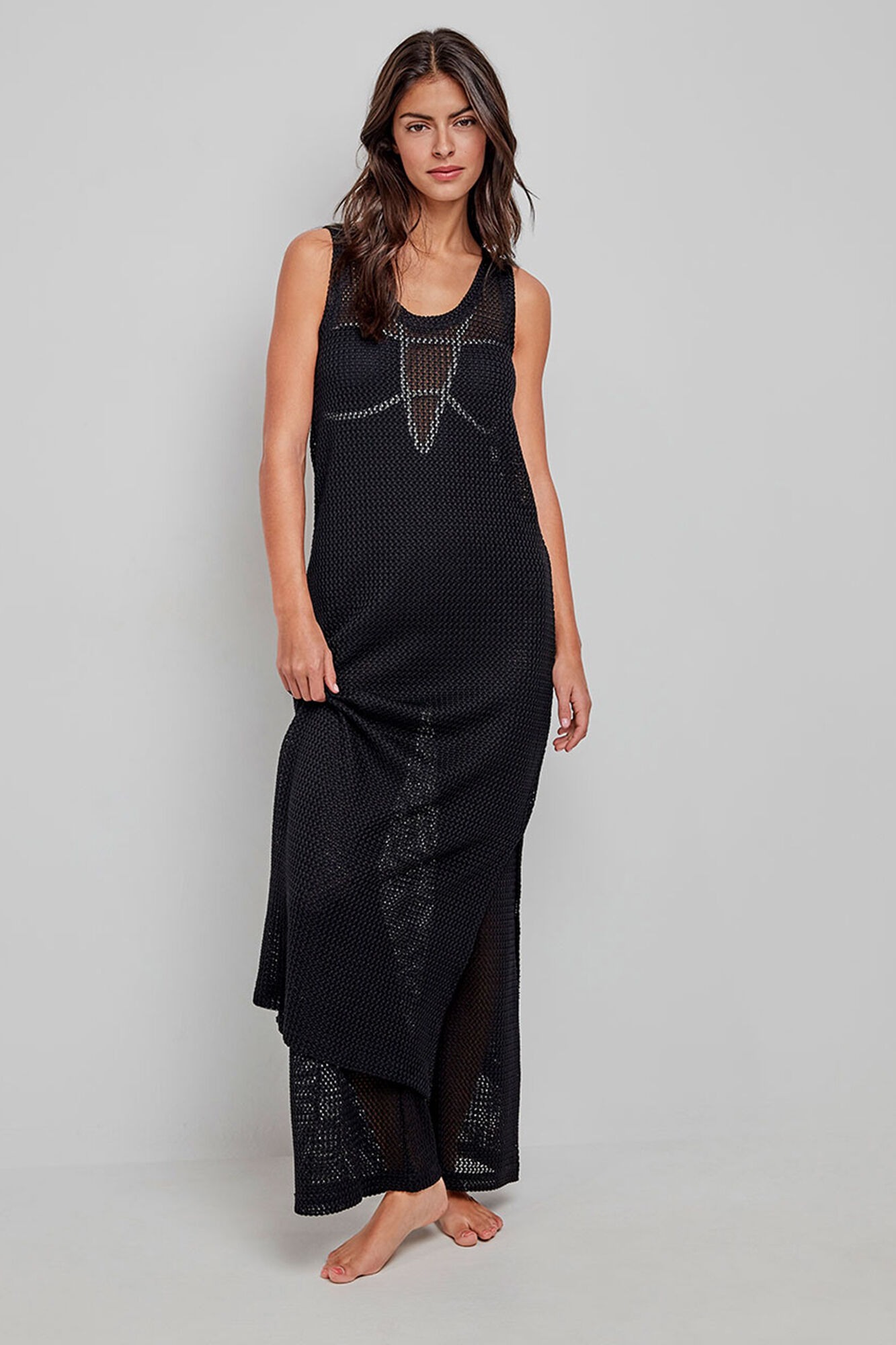 Gisela Vestido largo negro de crochet negro