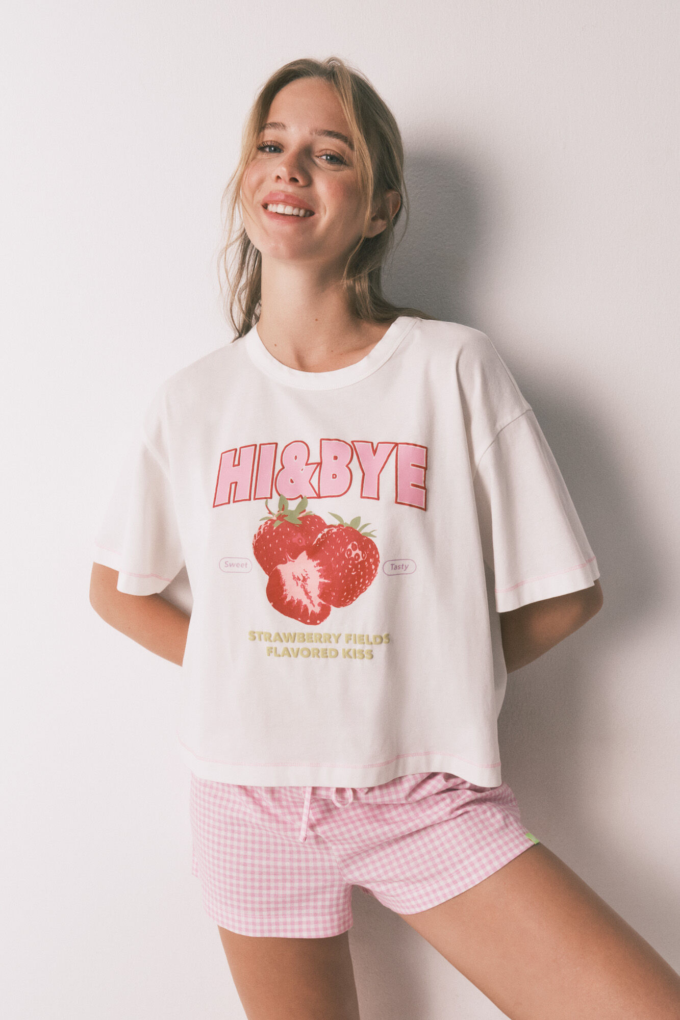 HI&BYE Pijama corta 100% algod&oacute;n rosa
