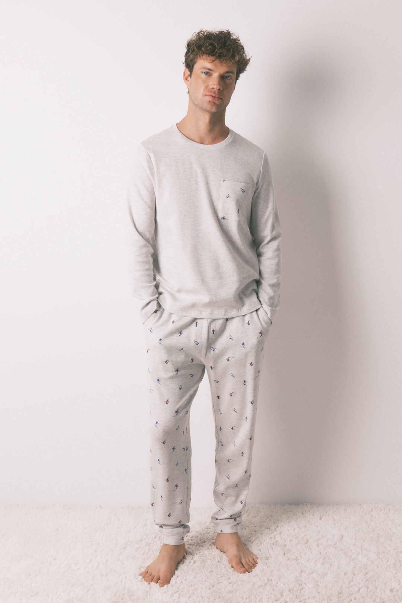 Women'secret Pijama larga de hombre 100% algod&oacute;n gris esqu&iacute; gris