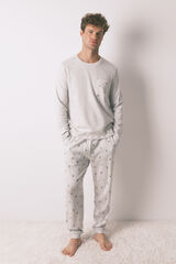 Women'secret Pijama larga de hombre 100% algod&oacute;n gris esqu&iacute; gris