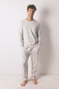 Women'secret Pijama larga de hombre 100% algodón gris esquí