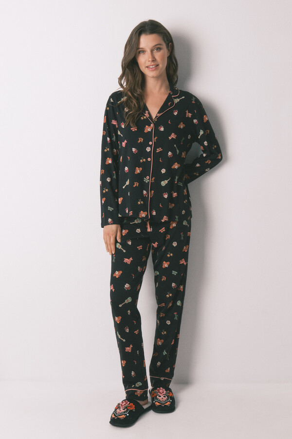 Women'secret Pijama camisera de algodón negro "Día de Muertos" negro
