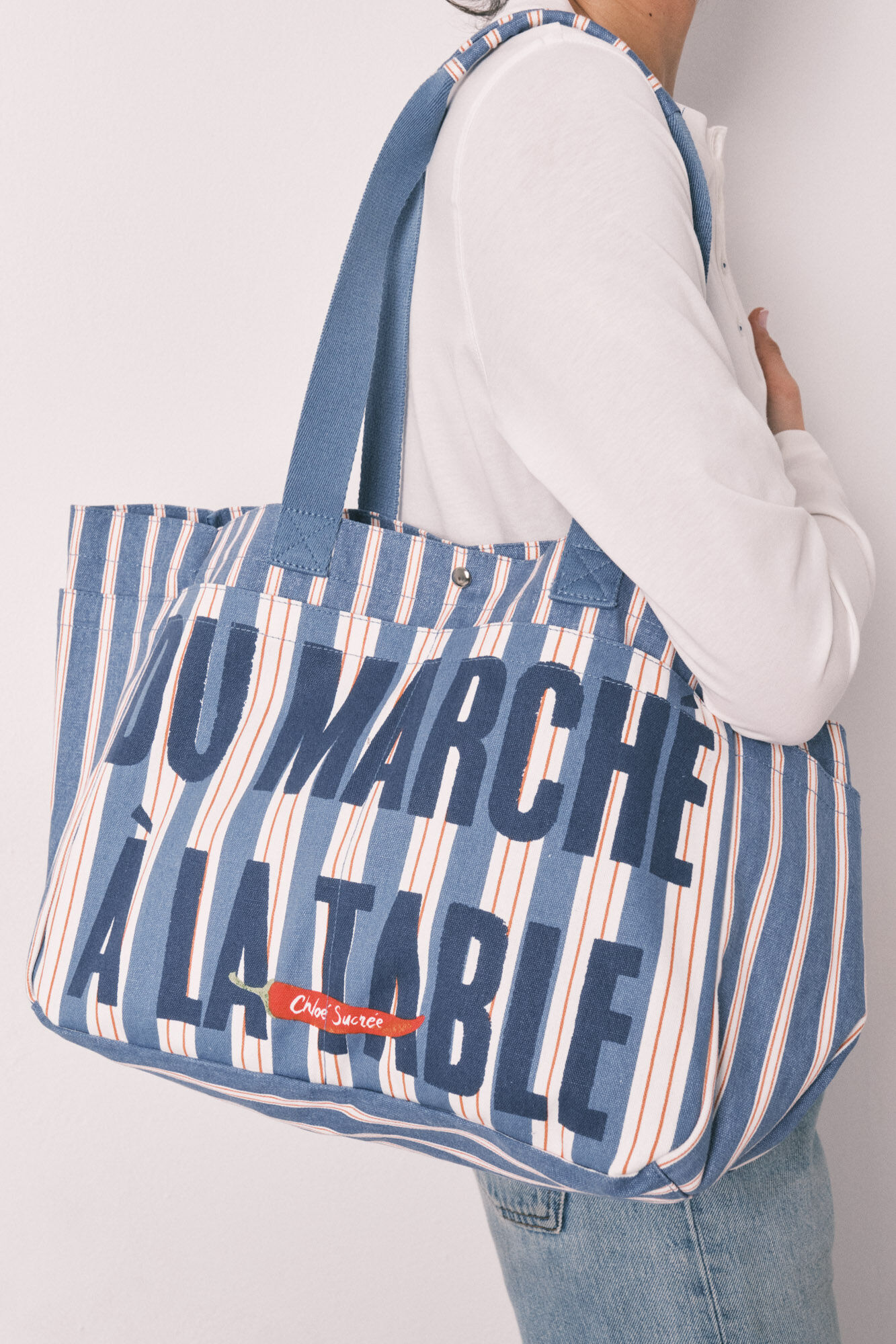 Women'secret Bolsa shopper de algod&oacute;n estampado de rayas azul