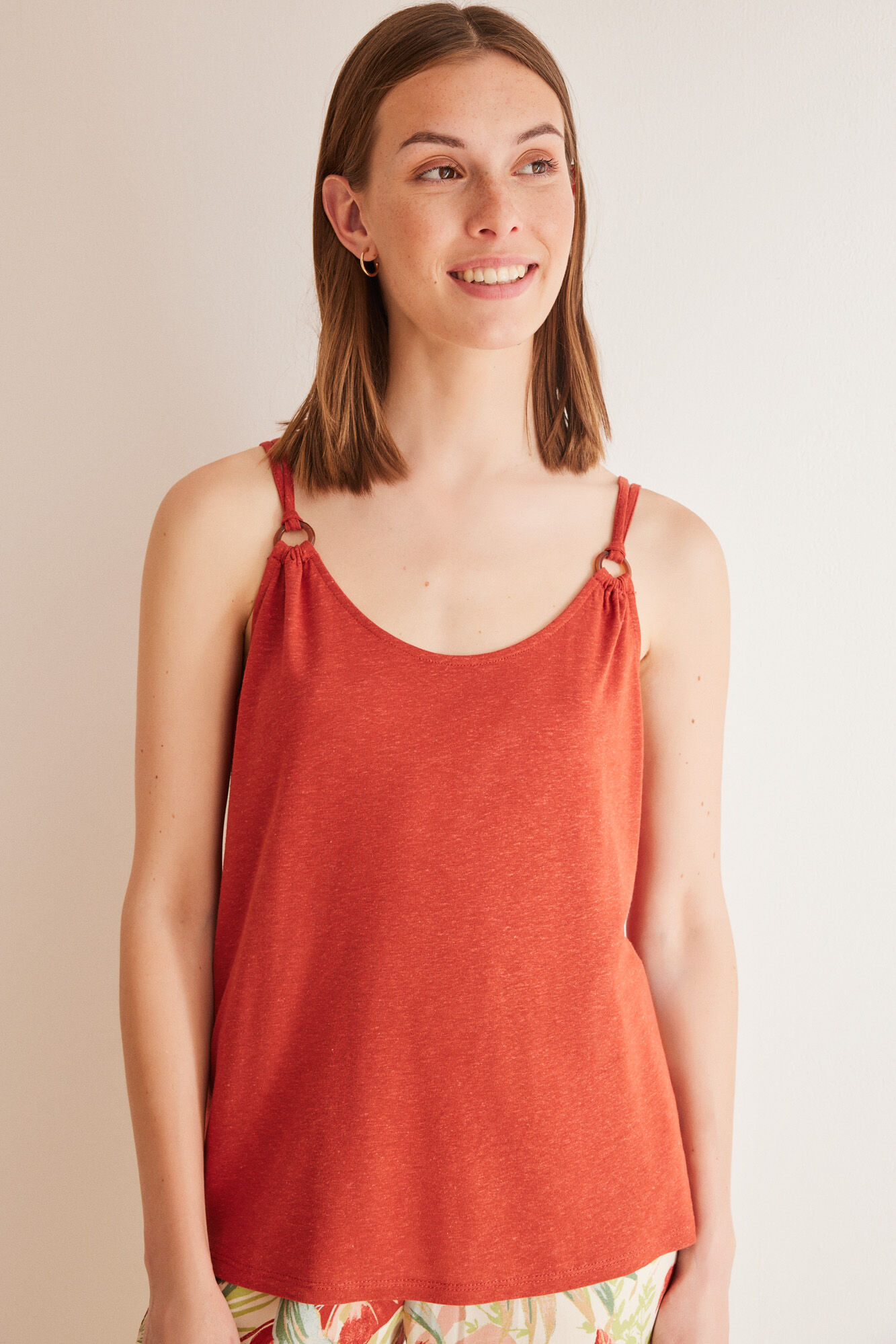 Women'secret Playera tirantes naranja lino
