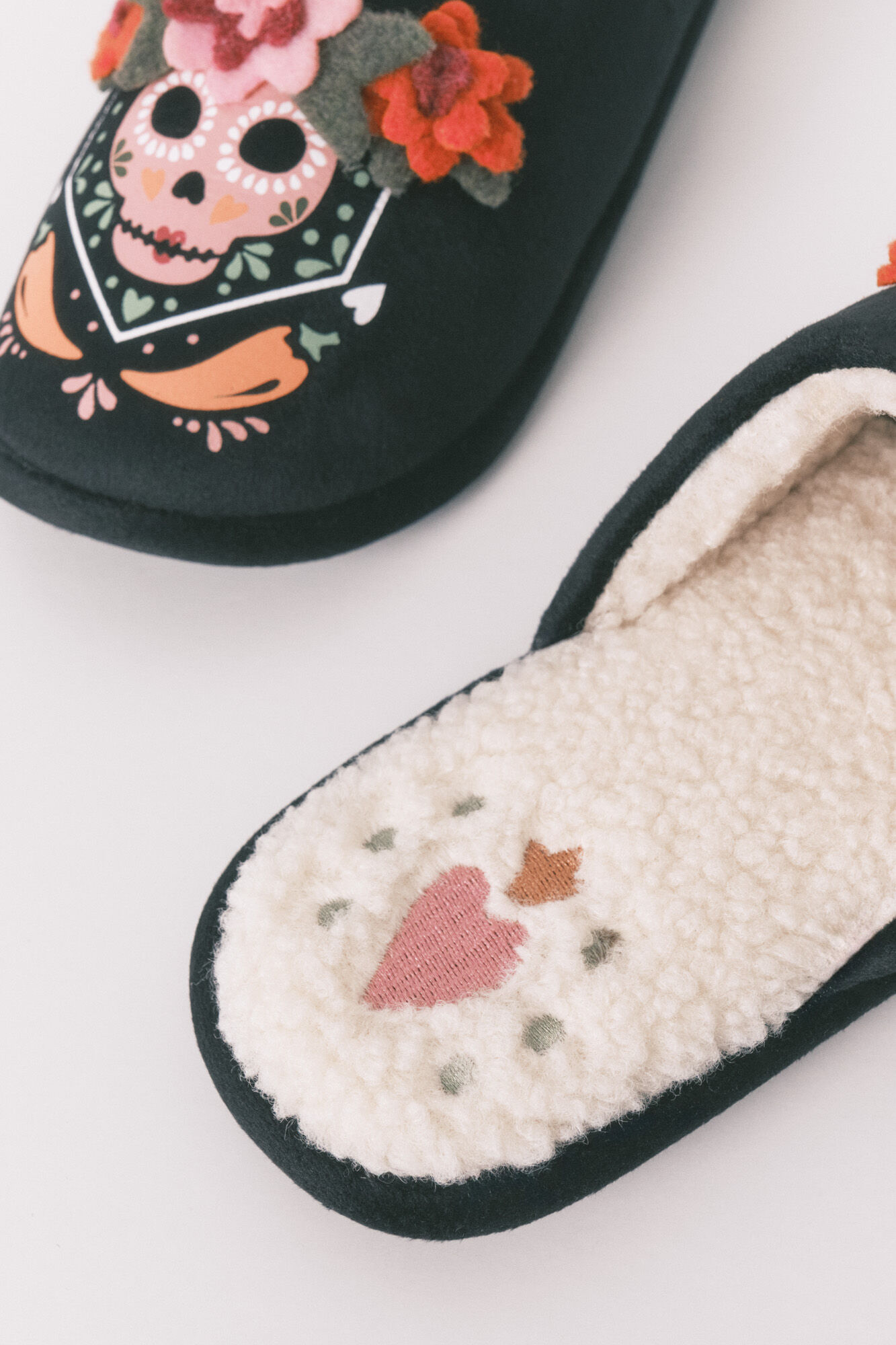 Women'secret Pantuflas para casa con estampado 3D de calavera mexicana negro