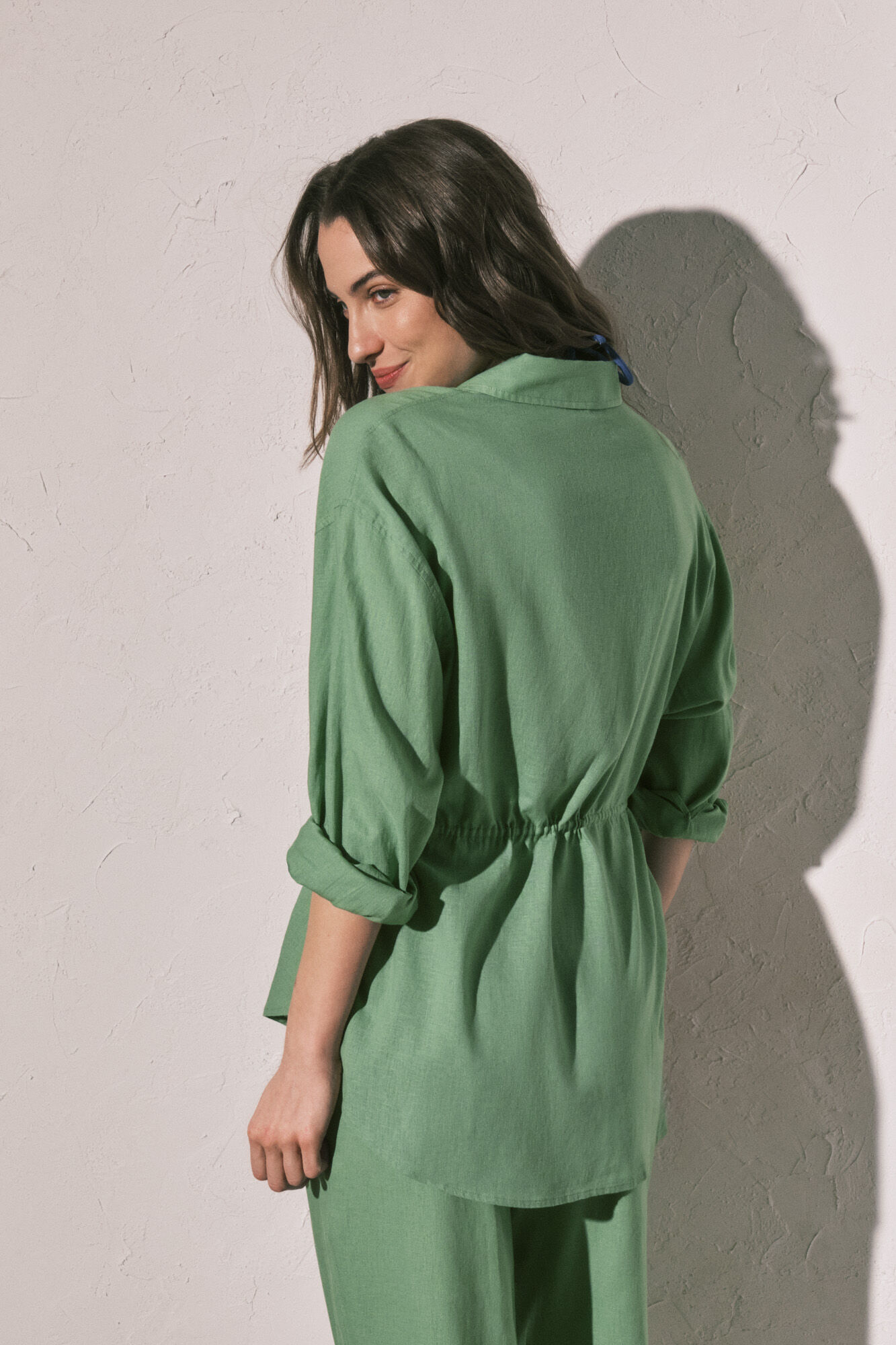 Women'secret Camisa de manga larga de lino verde verde