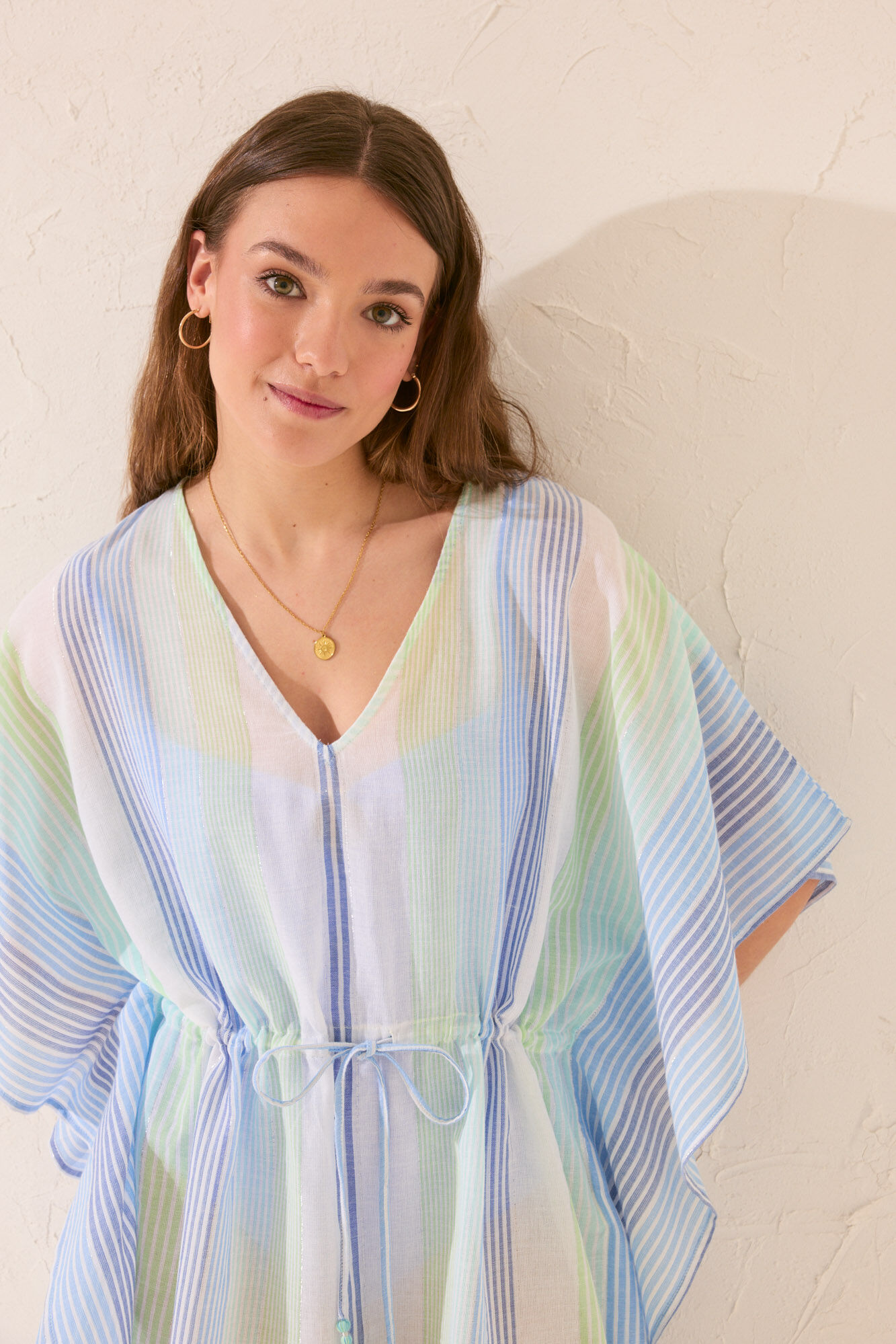 Women'secret T&uacute;nica short de algod&oacute;n con estampado de rayas azules