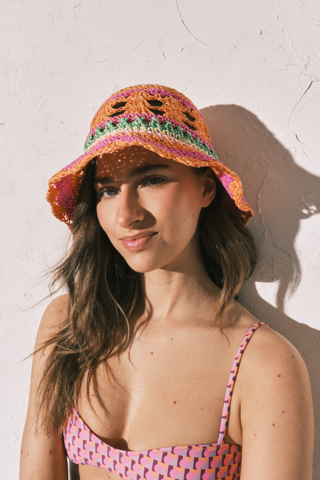 Women'secret Sombrero bucket de crochet multicolor