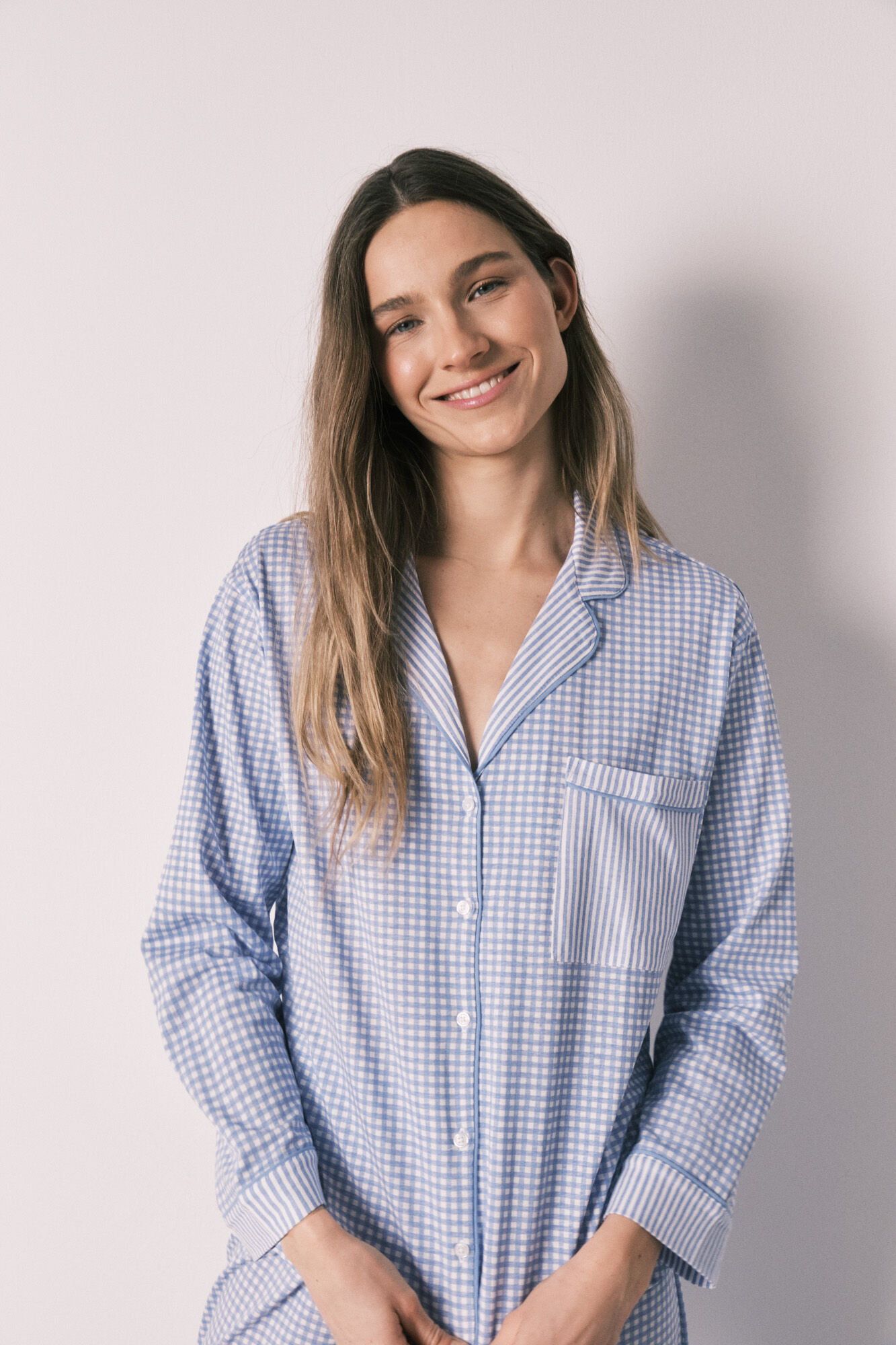 Women'secret Pijama camisera larga estampado vichy de algod&oacute;n azul azul