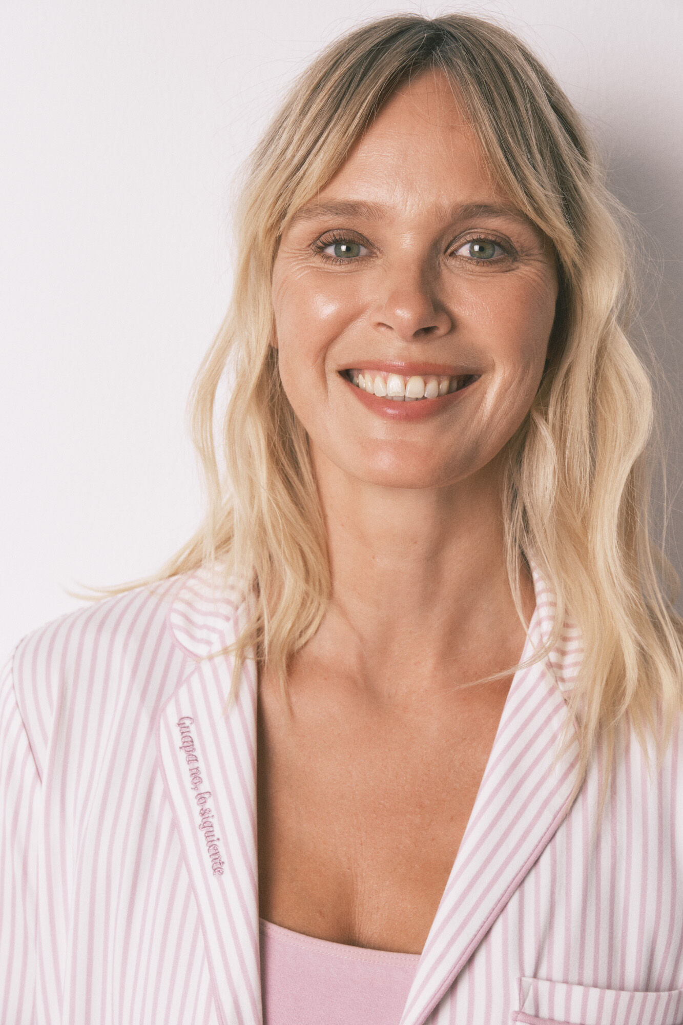 Women'secret Pijama camisera de rayas rosas  blanco