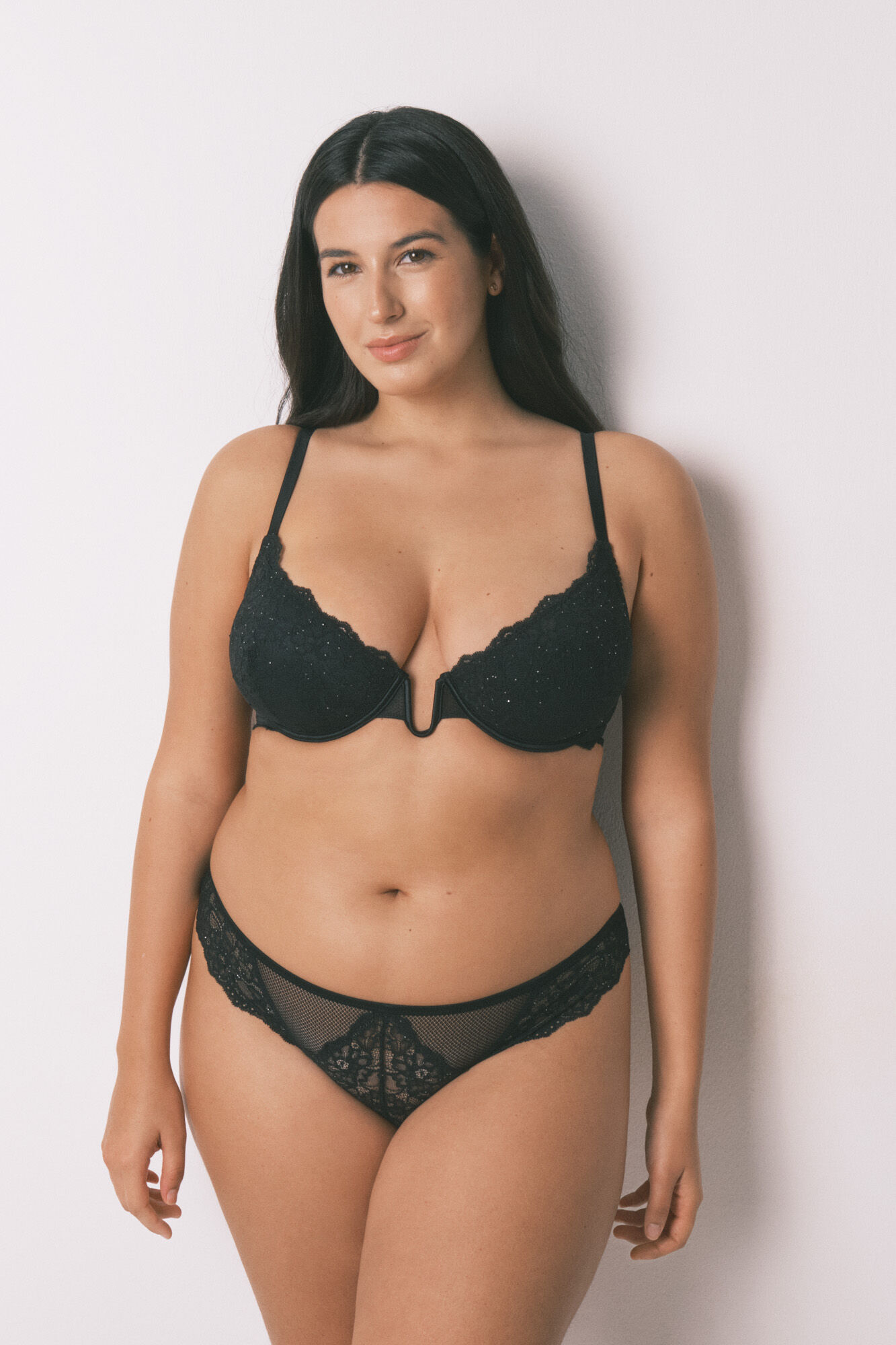 Women'secret Panty cl&aacute;sica encaje negro brillo negro