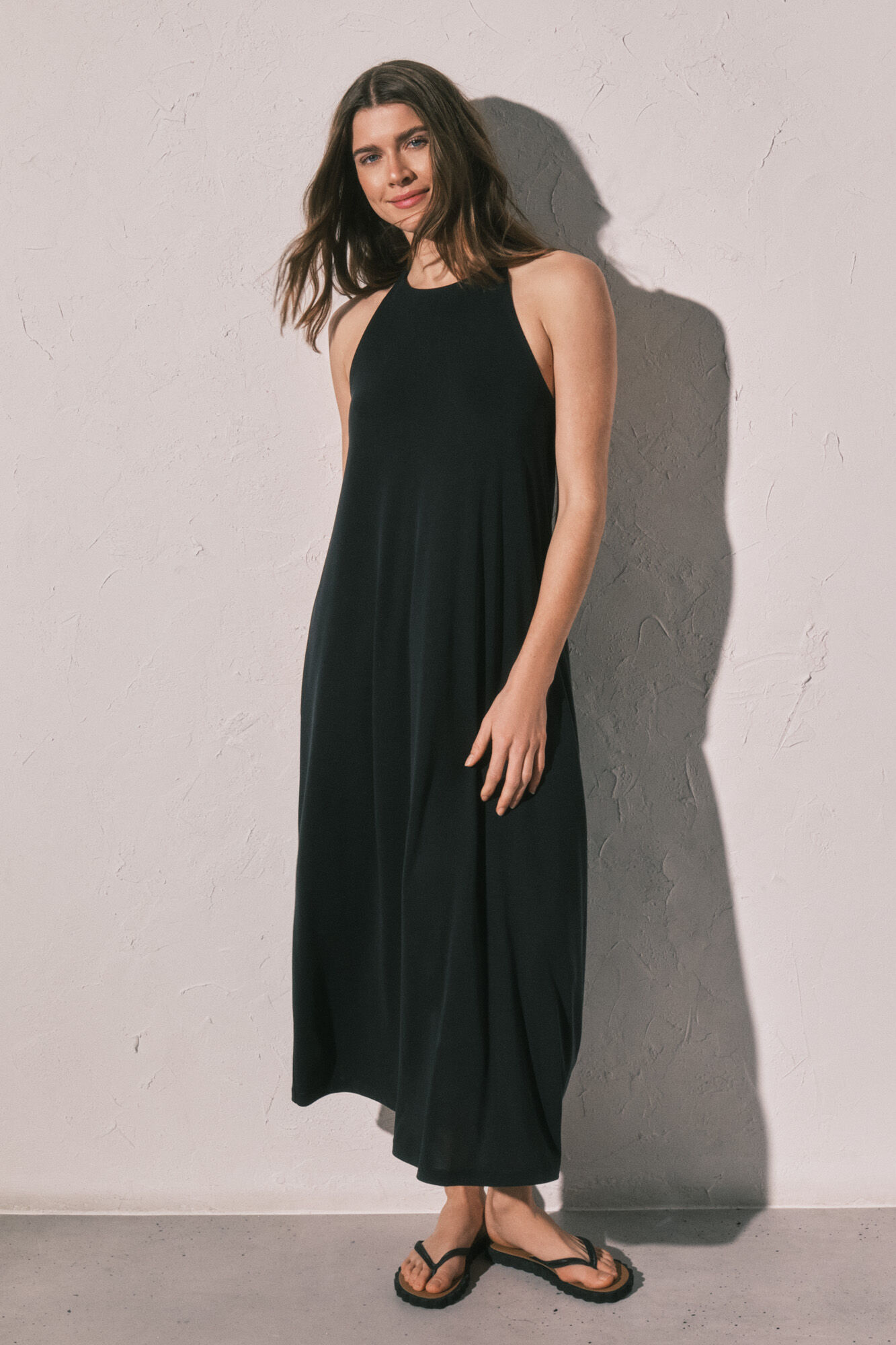 Women'secret Vestido largo fluido negro negro