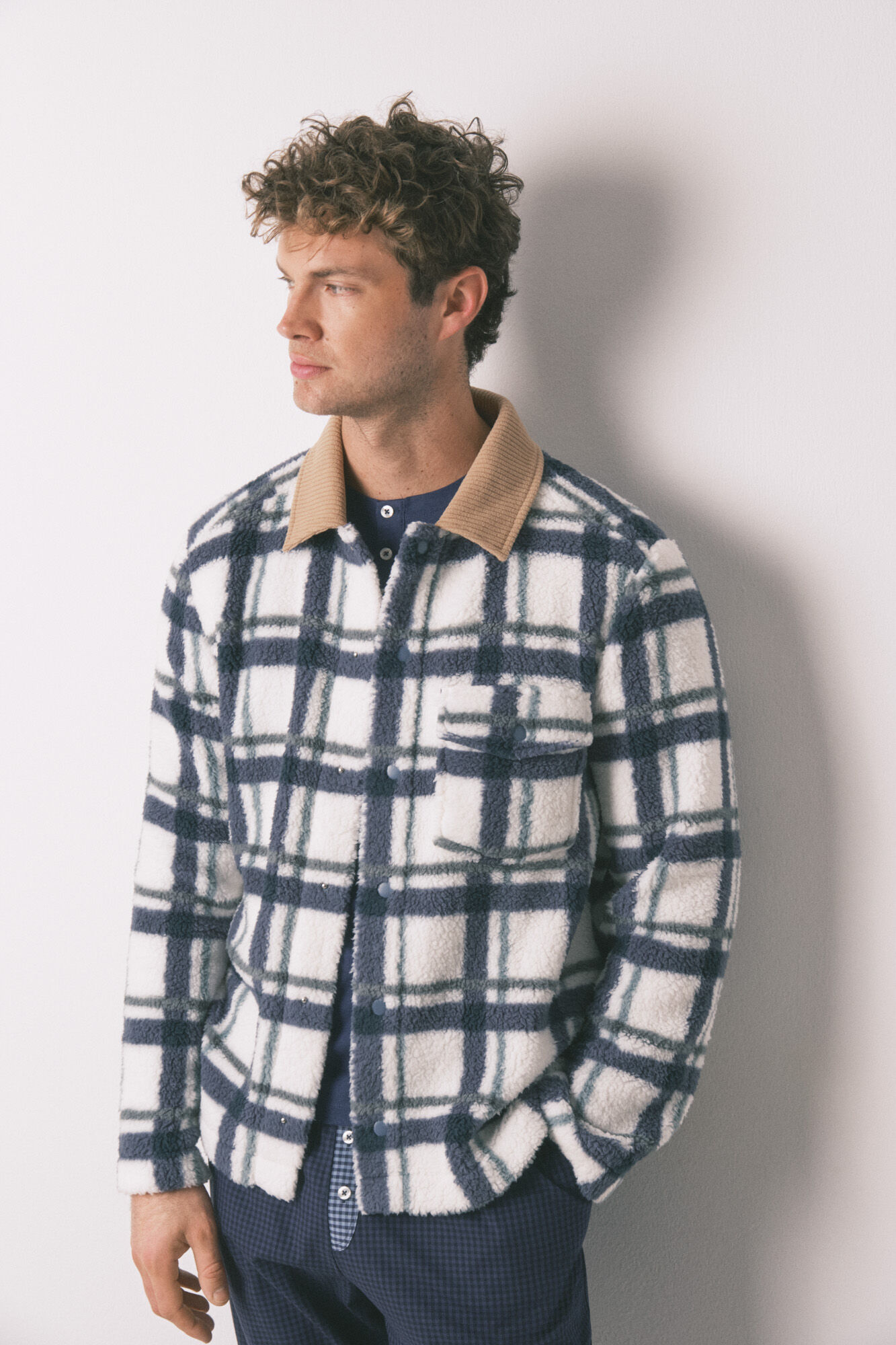 Women'secret Chamarra short de bata borrego para hombre  marfil