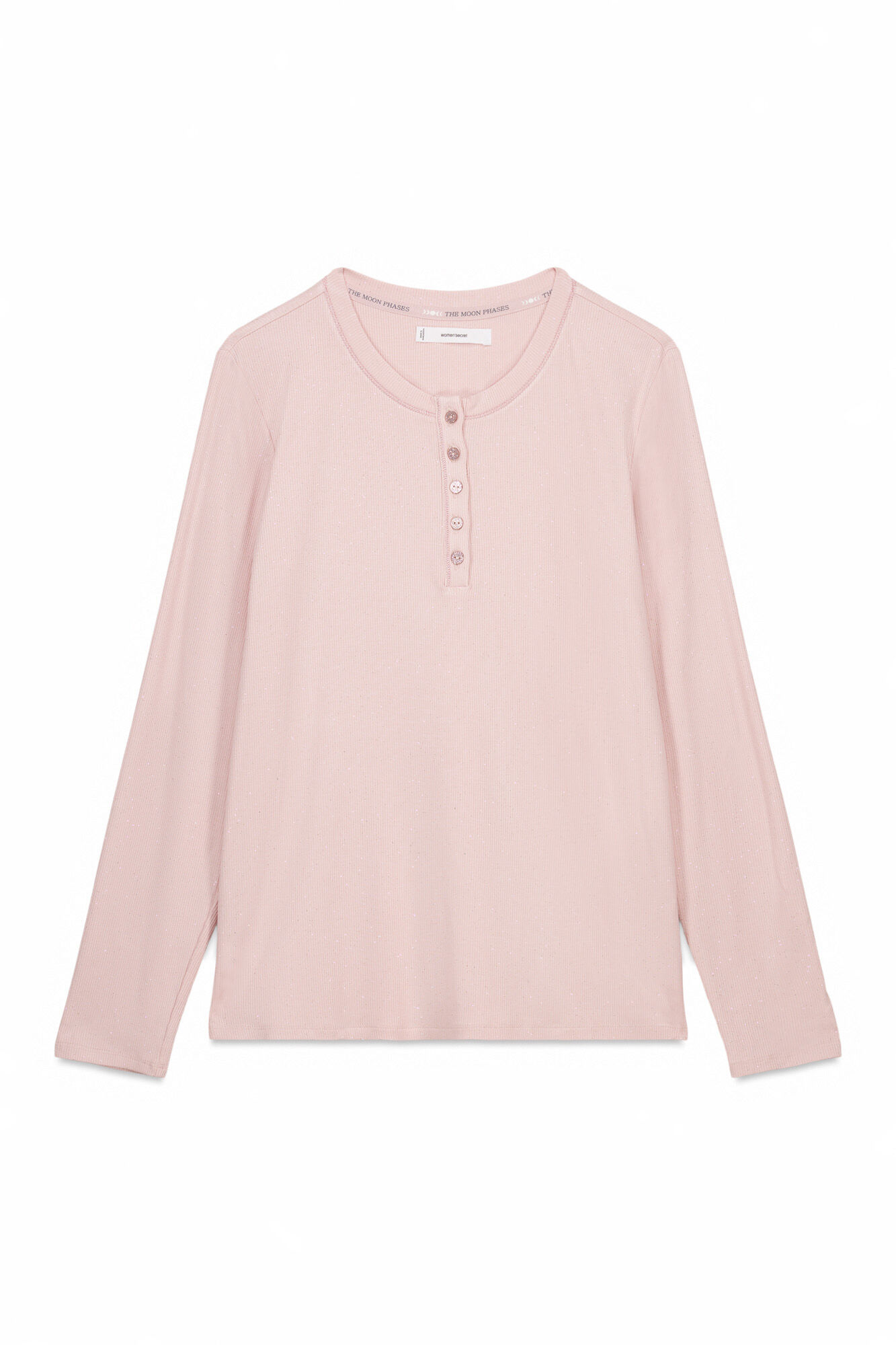 Women'secret Playera de viscosa rosa con purpurina y manga larga rosa