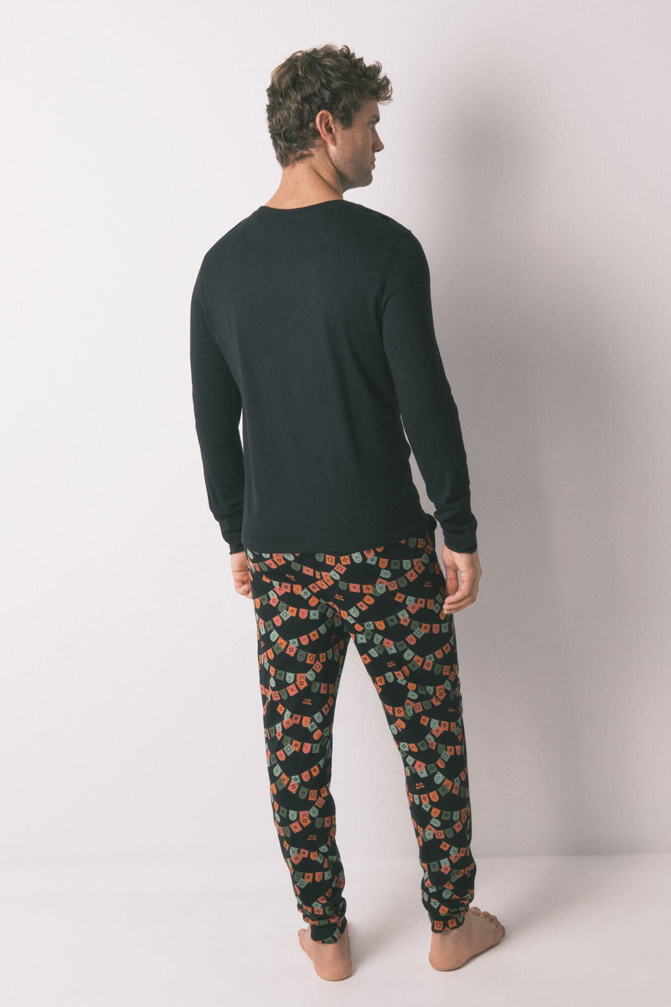 Women'secret Pijama larga "D&iacute;a de Muertos" 100% algod&oacute;n en color negro negro