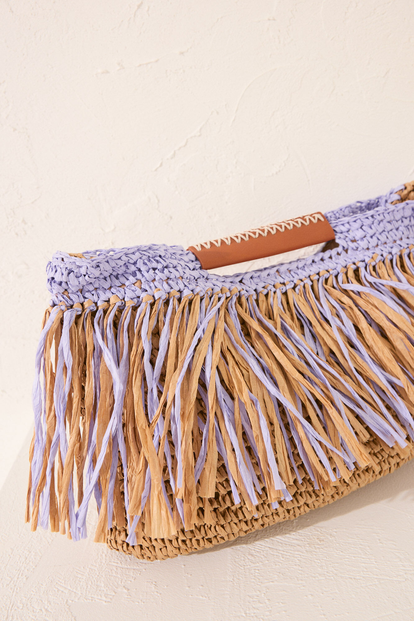 Women'secret Bolsa mediano de rafia con flecos, bolsa azul