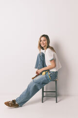 HI&BYE Playera lisa manga corta de 100% algod&oacute;n blanca marfil