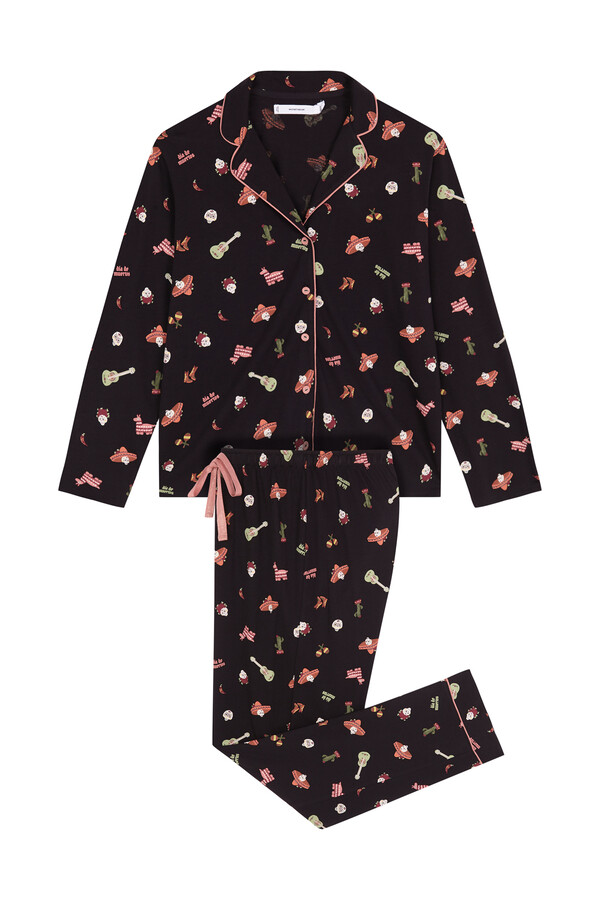 Women'secret Pijama camisera de algodón negro "Día de Muertos" negro