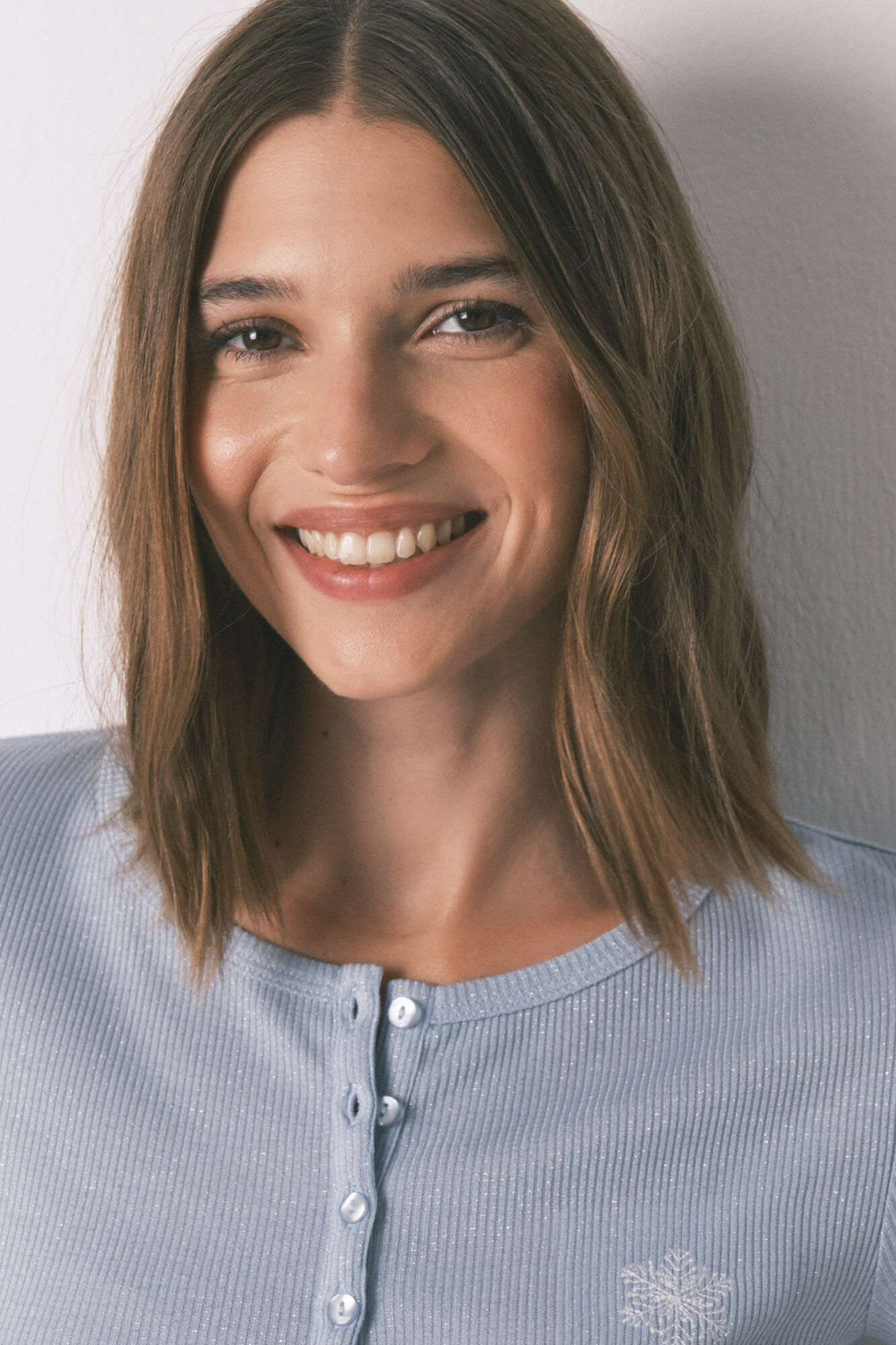 Women'secret Pijama larga cuadros con efecto brillante azul azul