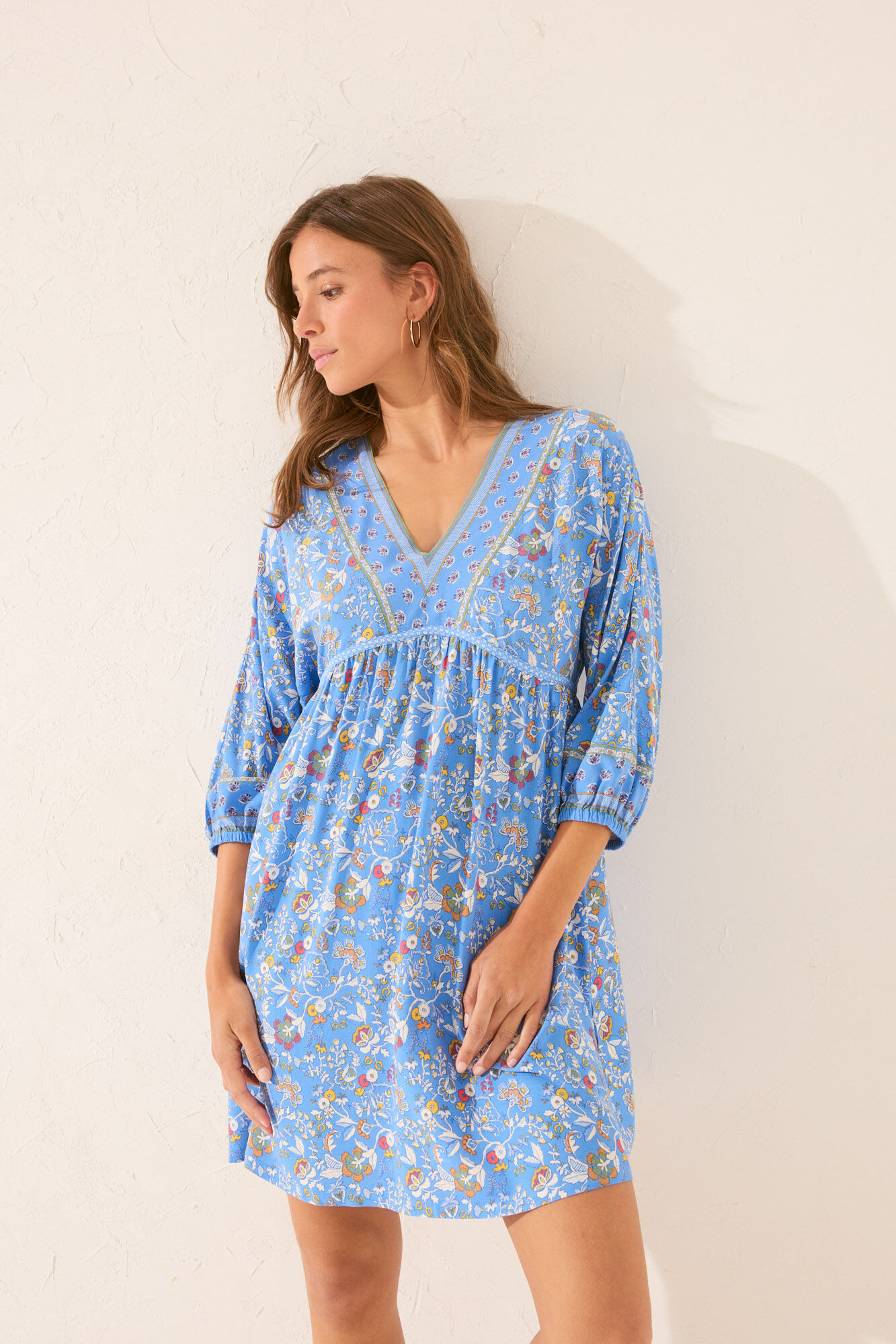 Women'secret Playera de dormir midi floral con manga abullonadas estampado