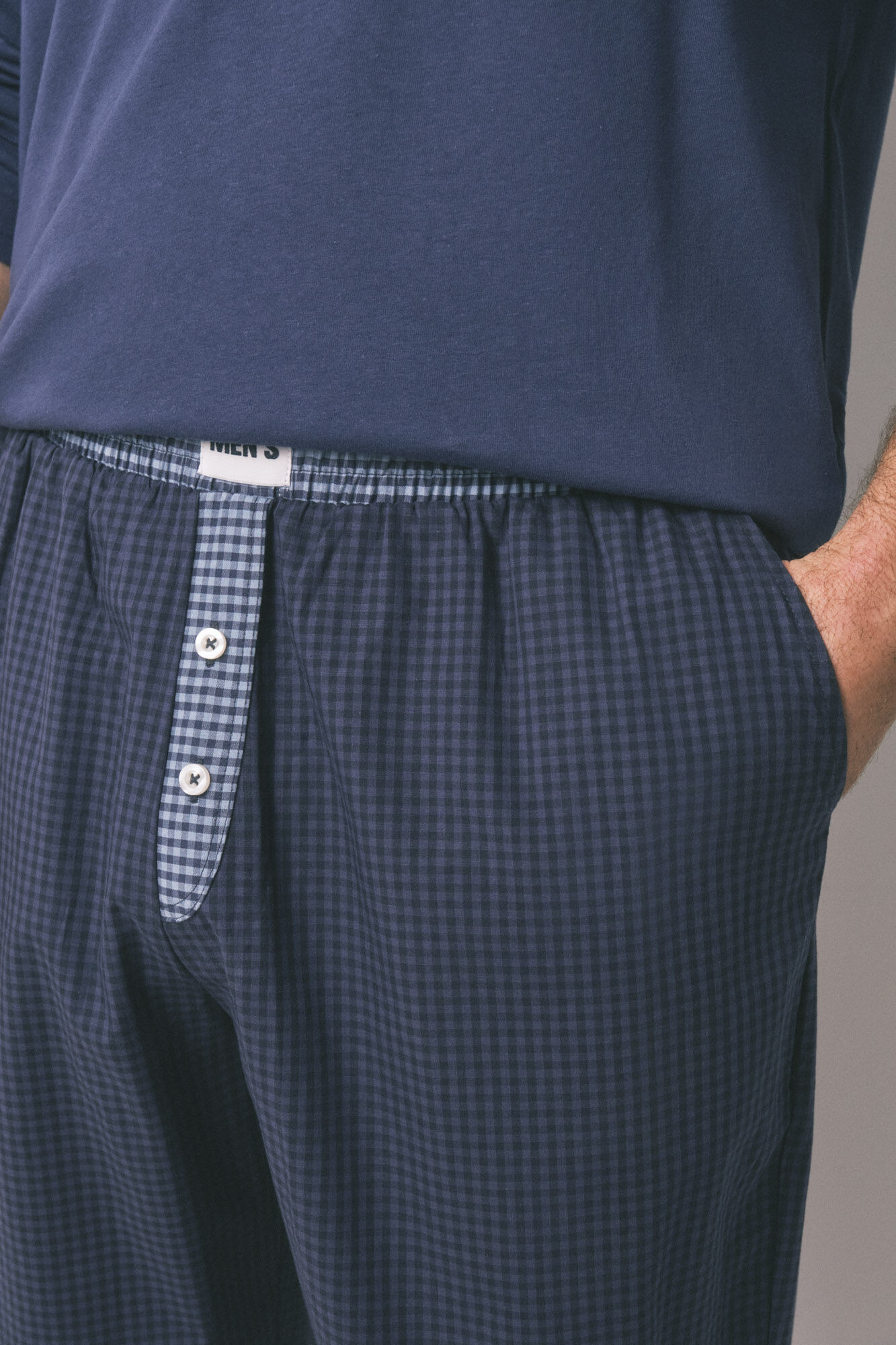 Women'secret Pijama larga de hombre, 100% algod&oacute;n, cuadros azules azul