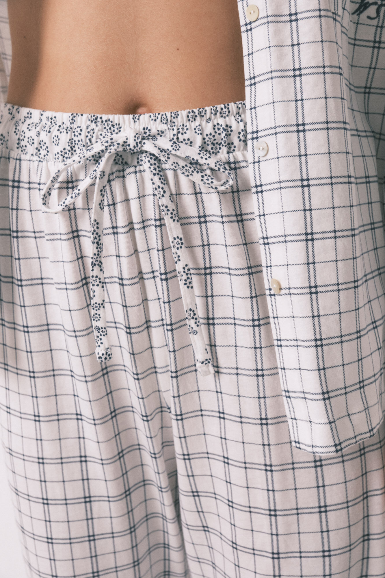 Women'secret Pijama camisera a cuadros de algod&oacute;n azul blanco