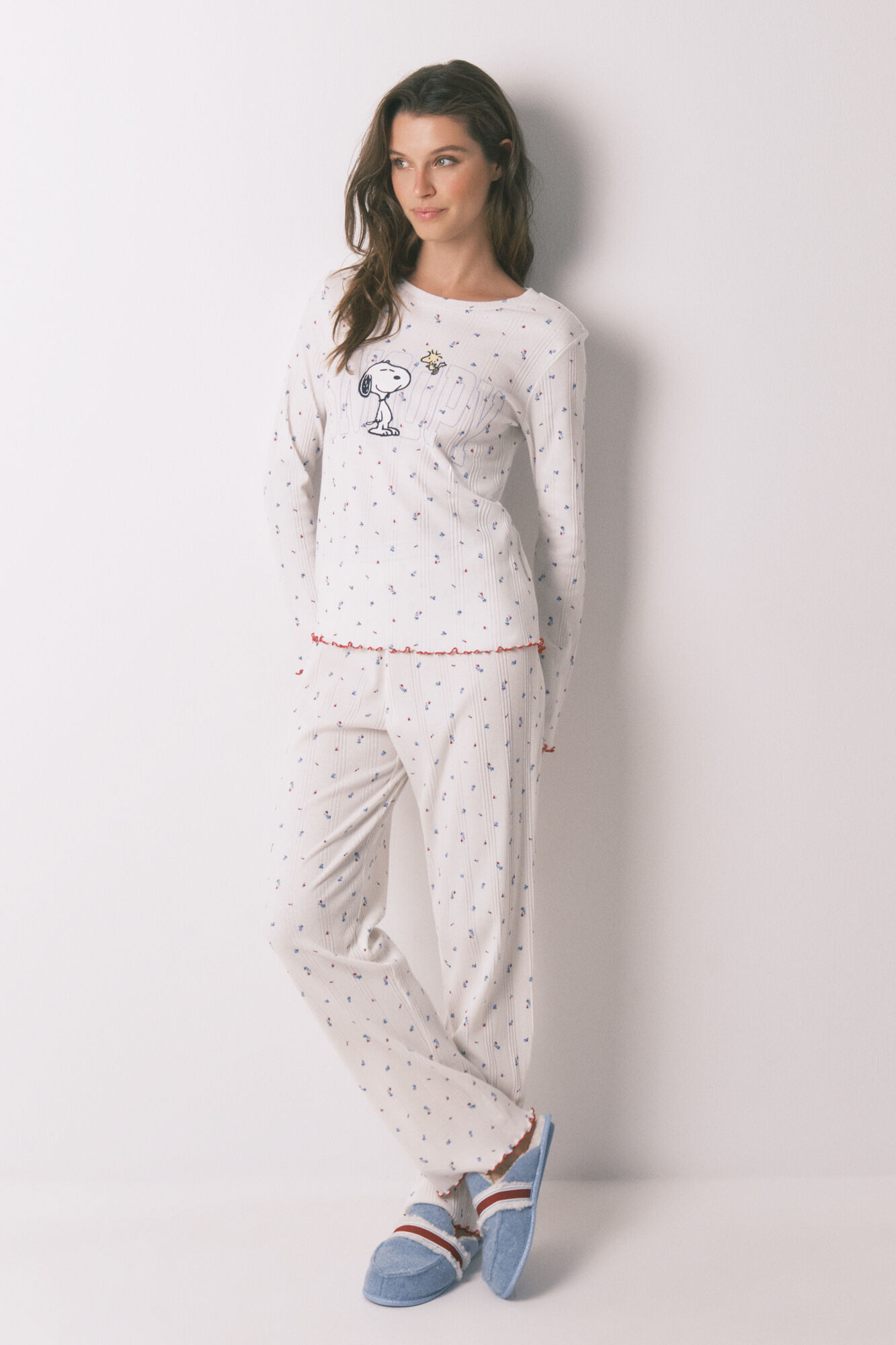 Women'secret Pijama larga Snoopy flores blancas
