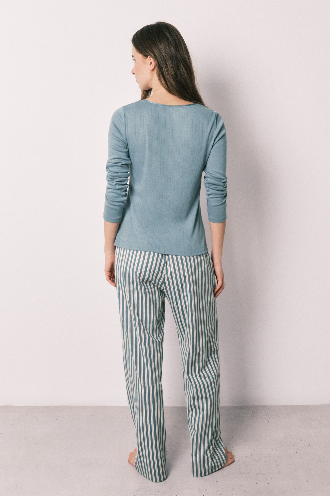 Women'secret Pijama larga estampado de rayas verde azul