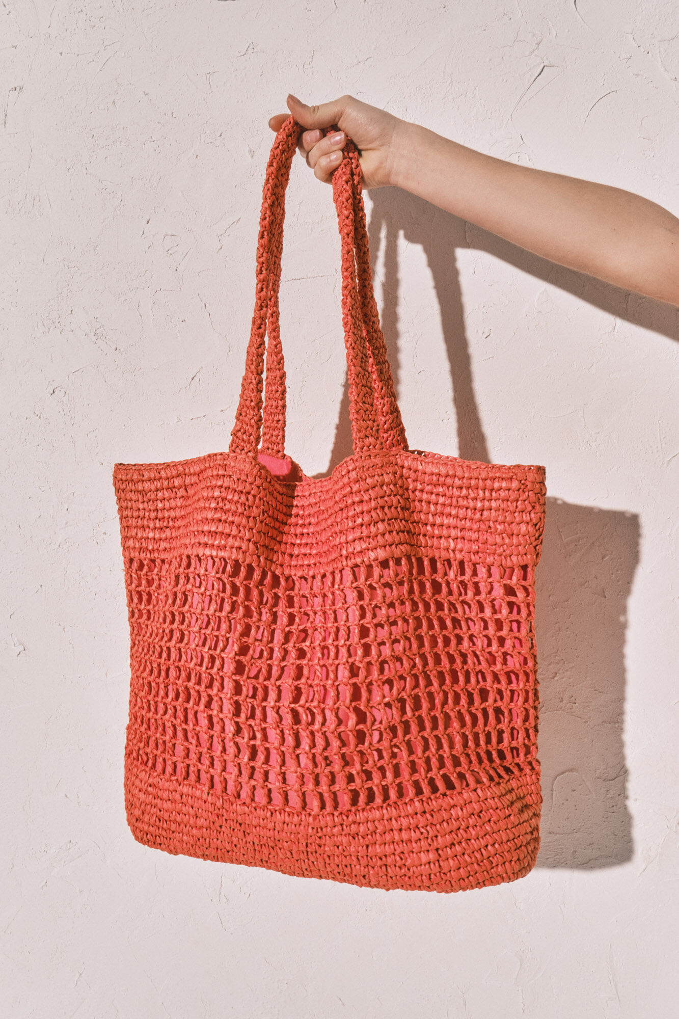 Women'secret Bolsa tote grande de rafia naranja coral
