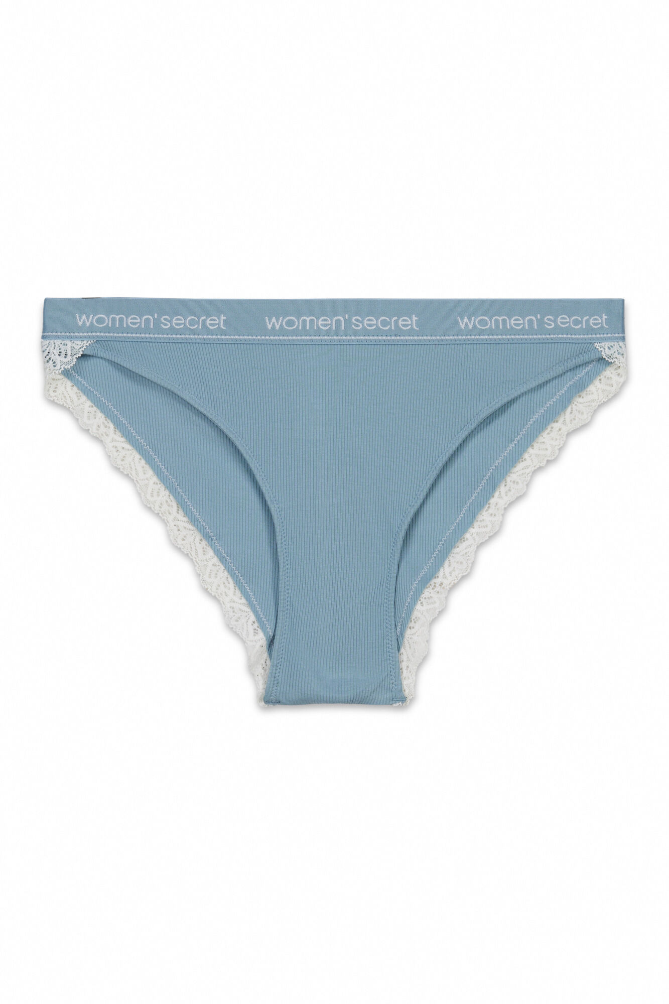 Women'secret Panty cl&aacute;sica acanalada de algod&oacute;n verde azul