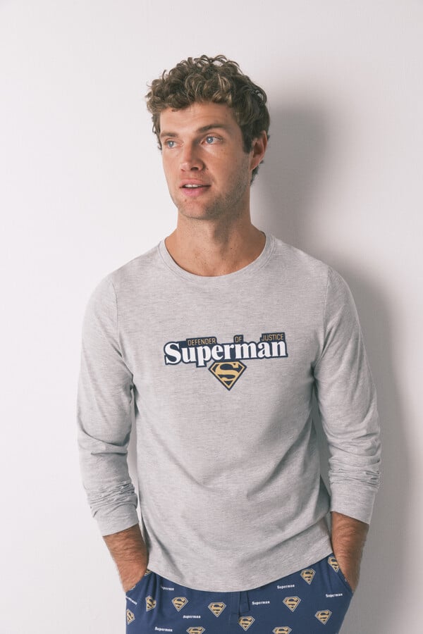 Women'secret Pijama larga de Superman gris 100% algodón  gris